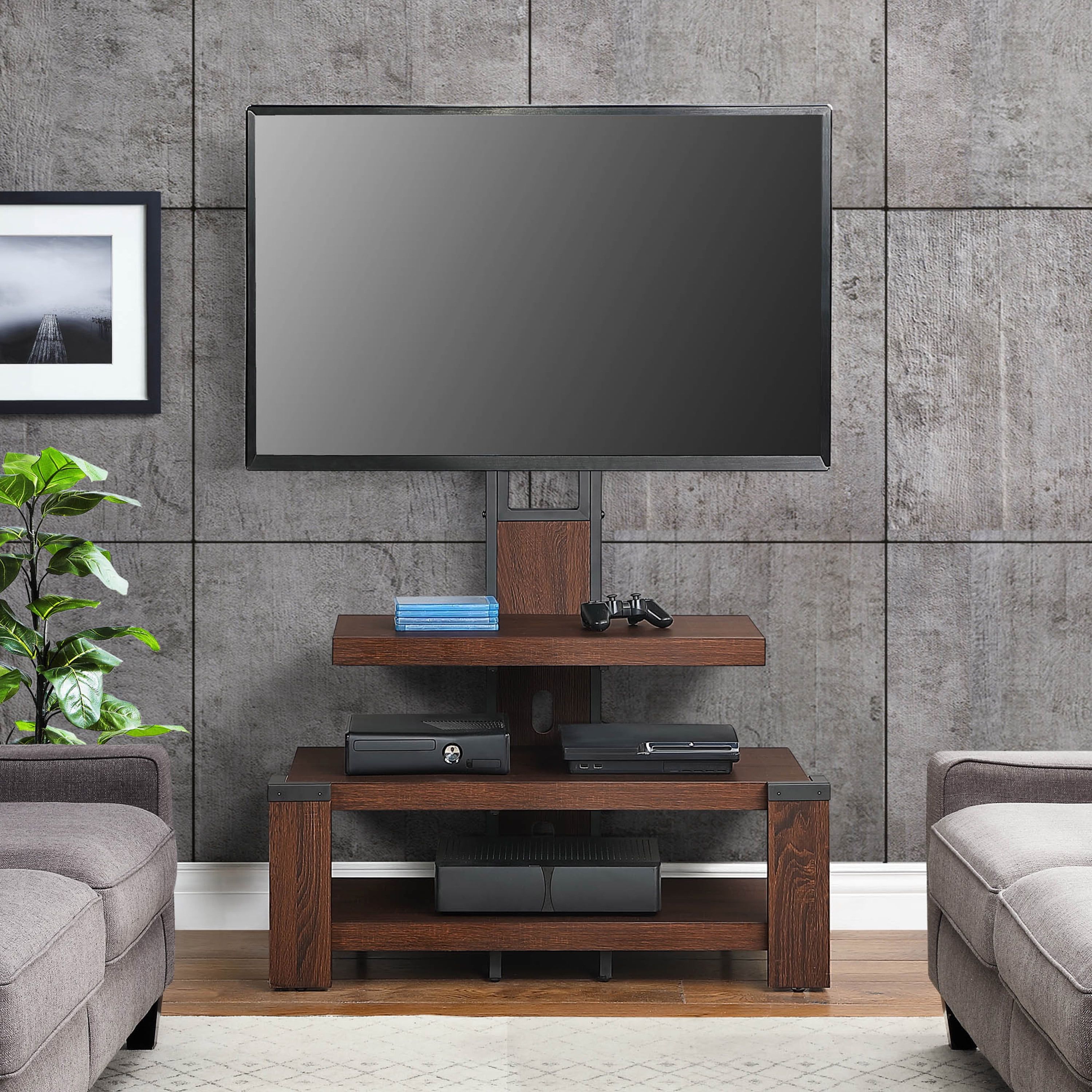 Cherry 3-Shelf TV Stand with Floater Mount and Black Metal Frame