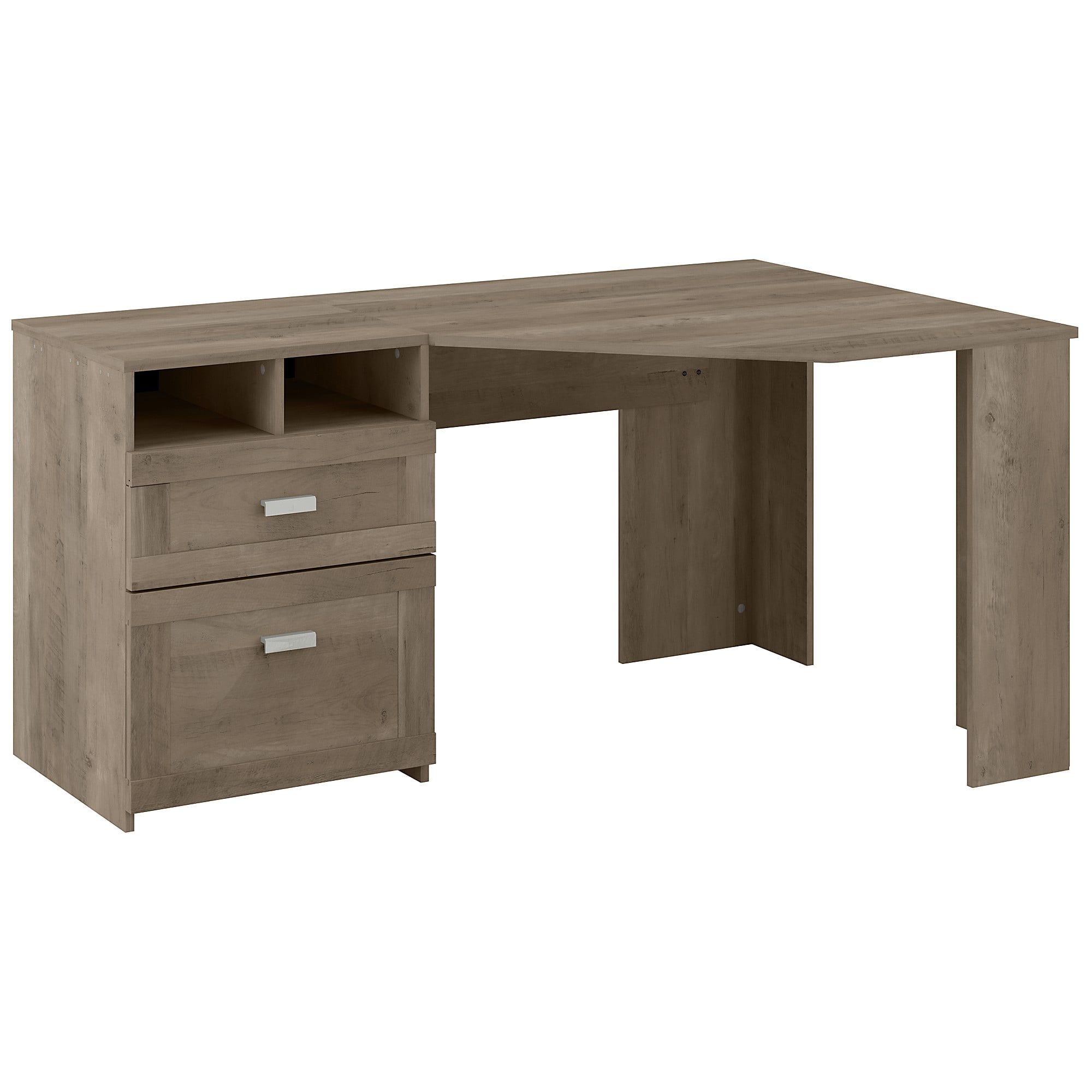 Driftwood Gray Corner Desk with Drawer and Filing Cabinet