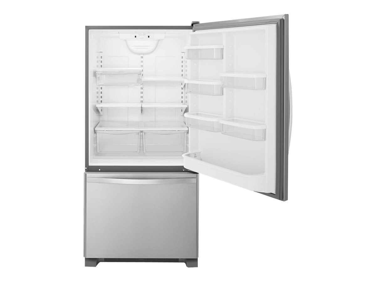 Stainless Steel 22 Cu Ft Bottom-Freezer Refrigerator with LED Lighting