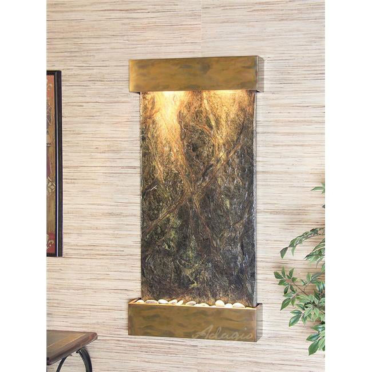 Whispering Creek Rustic Copper Green Slate Wall Fountain