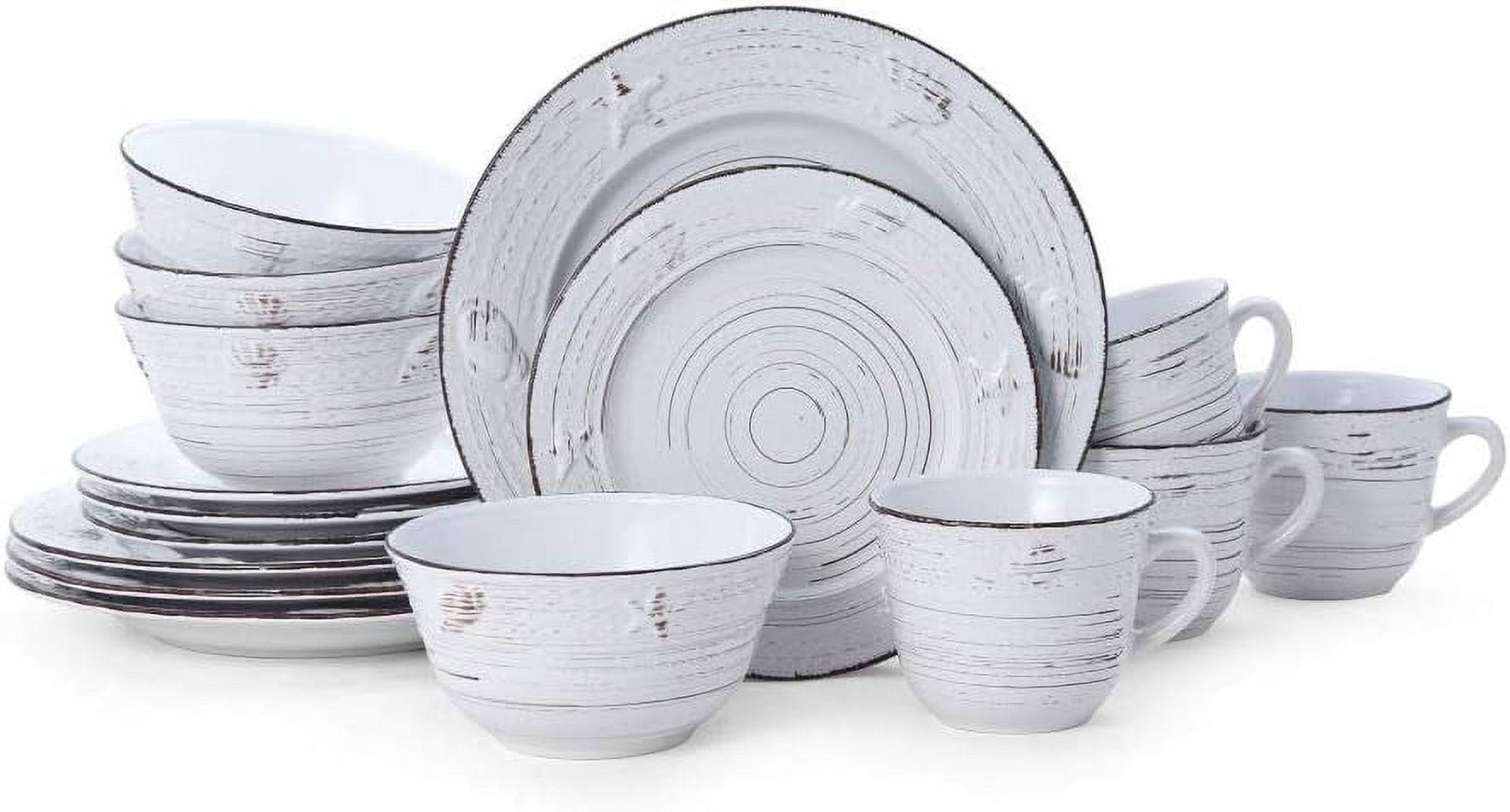 White Ceramic 16-Piece Weathered Dinnerware Set, Service for 4