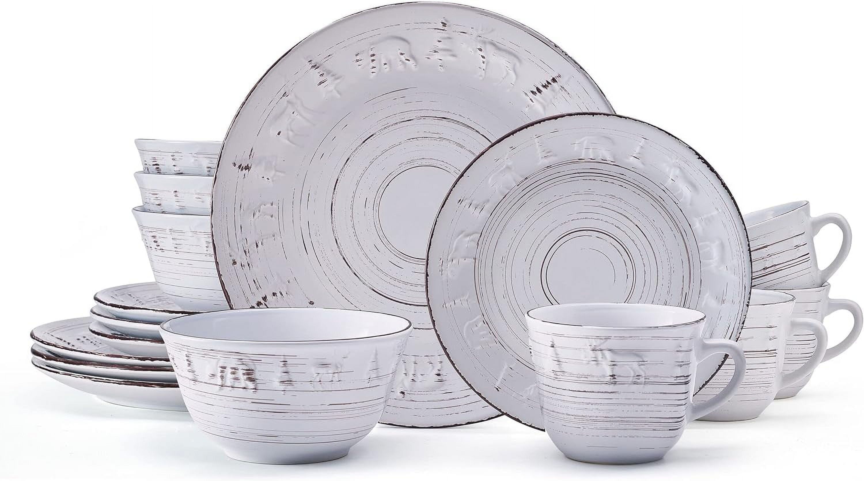 White Ceramic 16-Piece Weathered Dinnerware Set, Service for 4