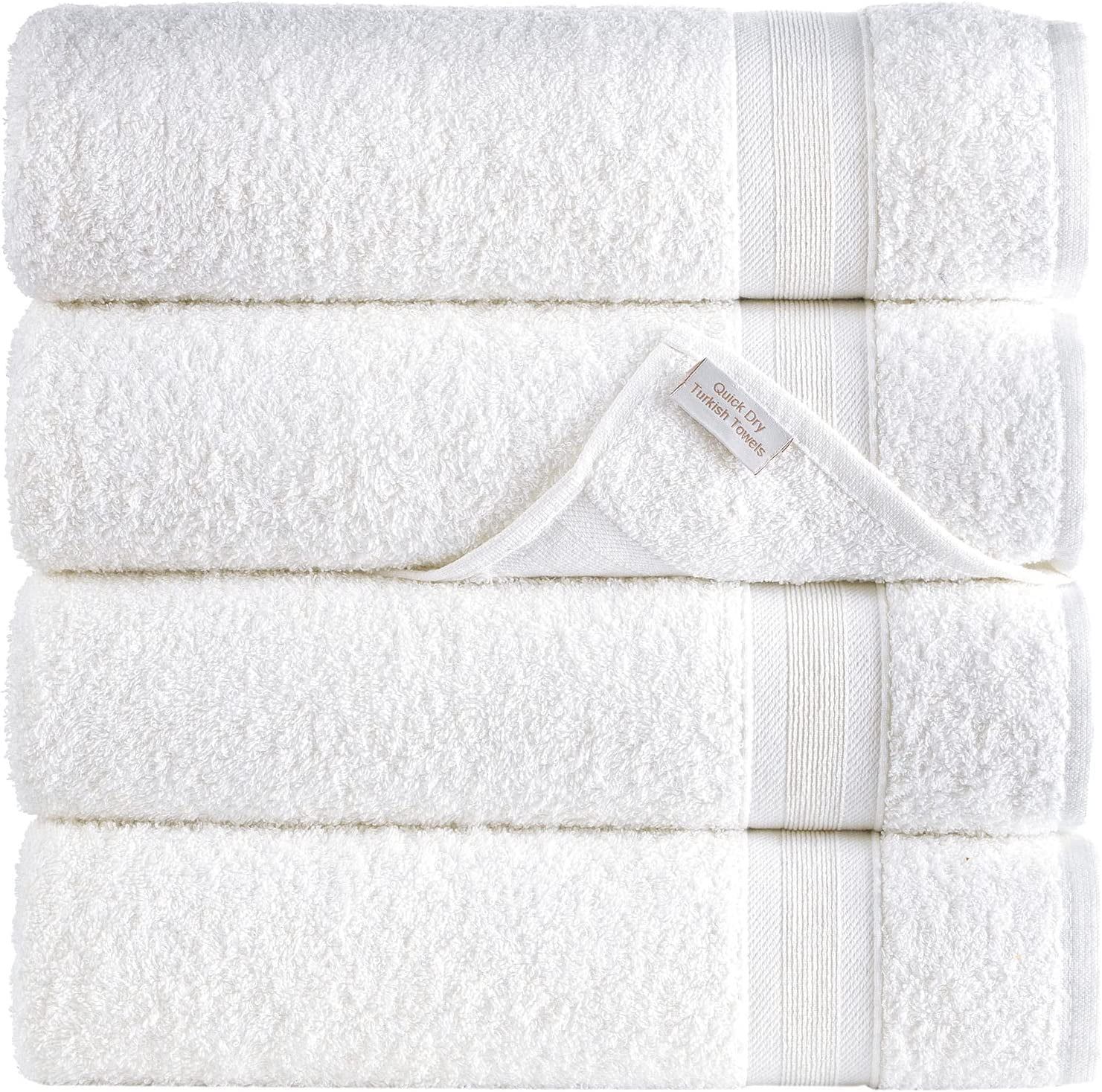 White Quick-Dry Turkish Cotton Bath Towels 27" x 54" Set of 4