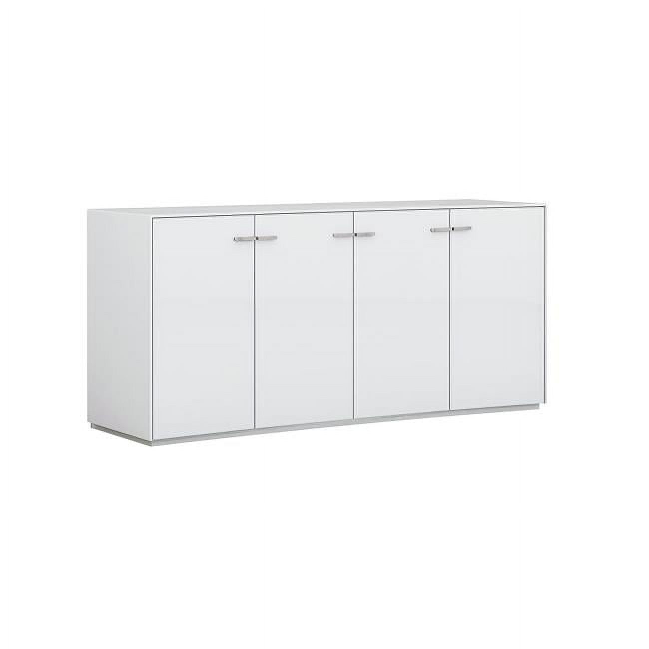 Sleek White Modern Buffet - 72" Manufactured Wood with Silver Hardware