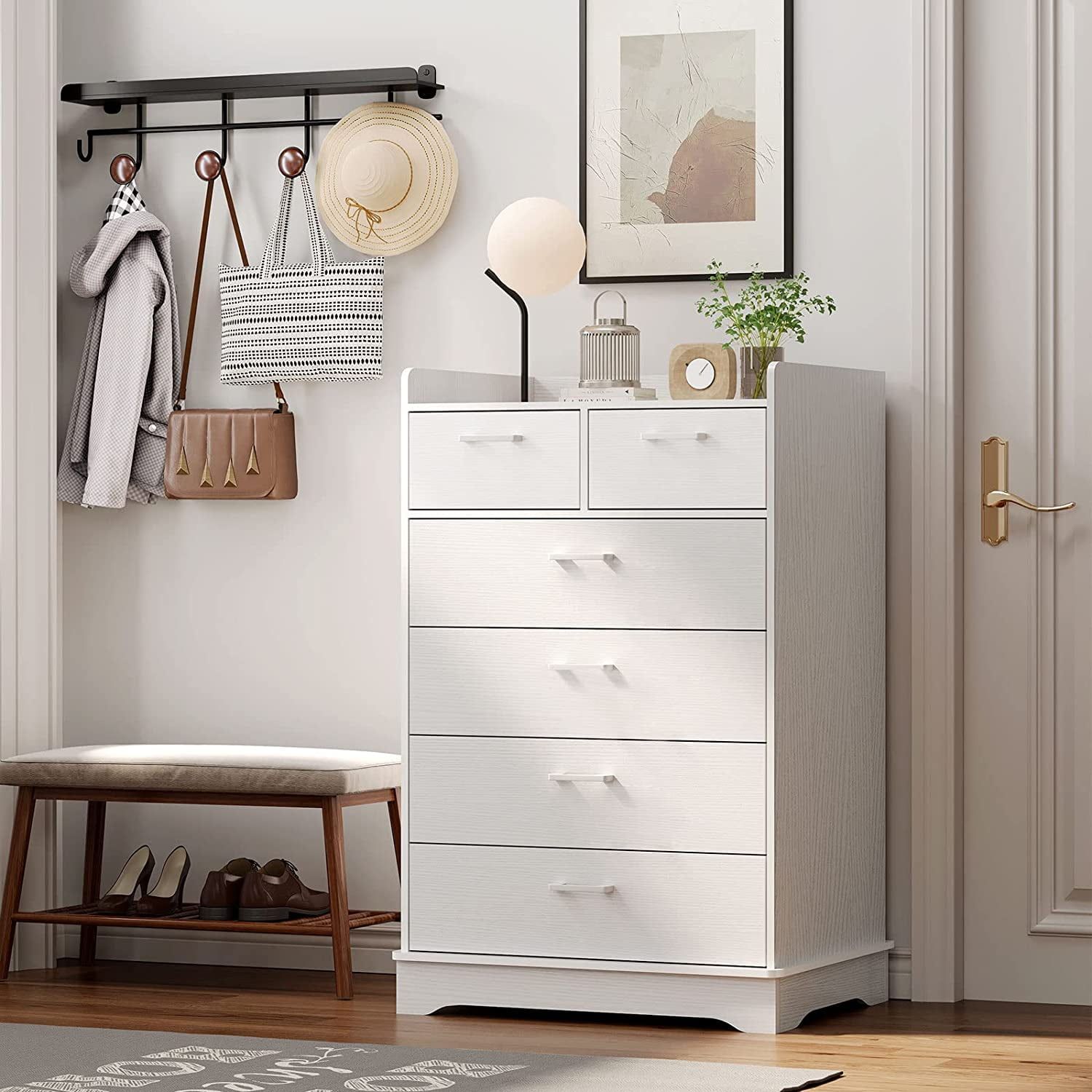 White Vertical 6-Drawer Wood Storage Dresser