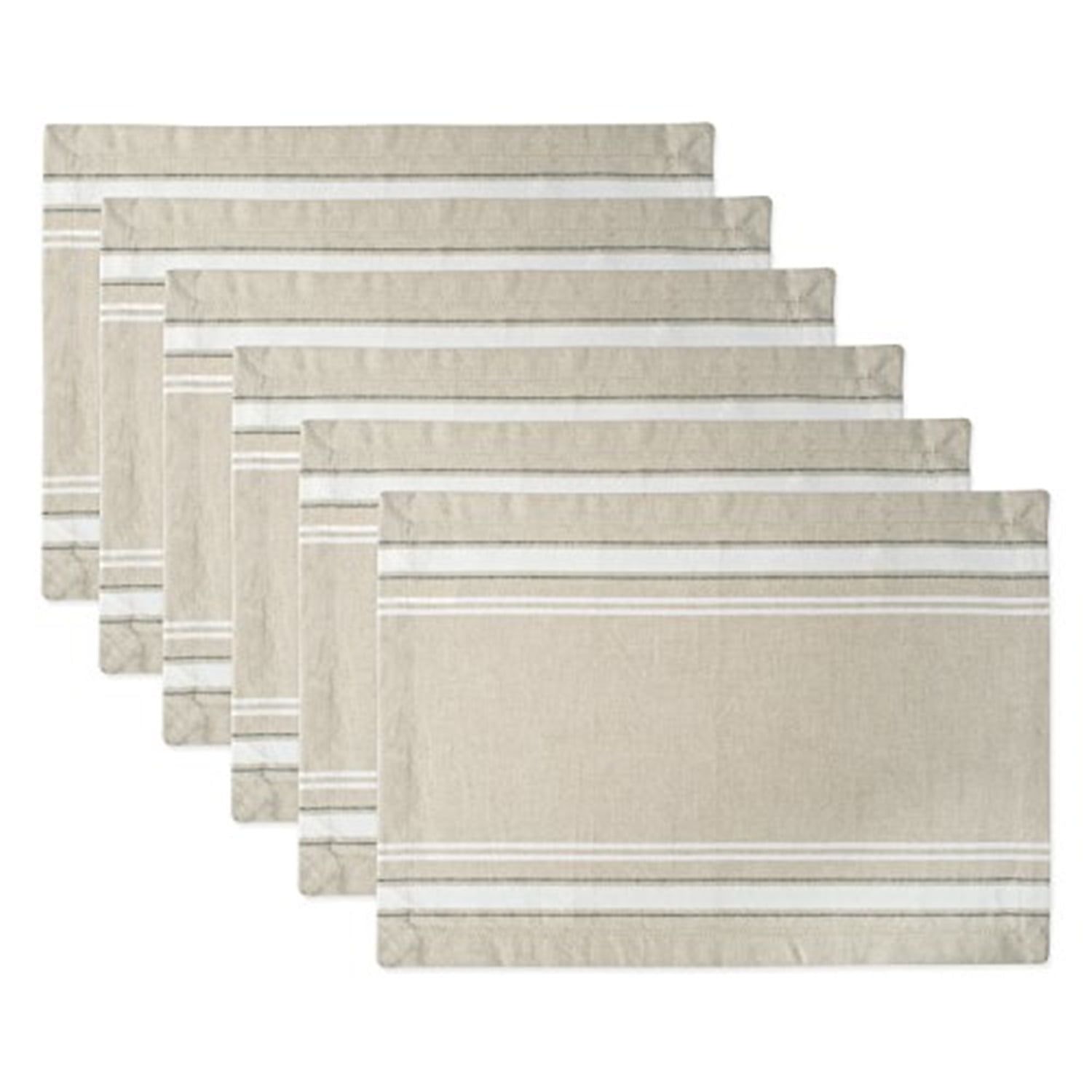 Taupe and White French Stripe Cotton Placemats, Set of 6