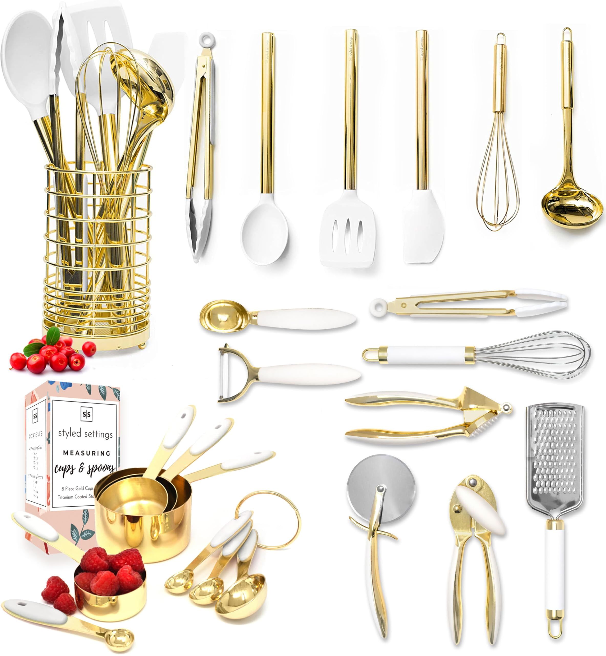 23-Piece White and Gold Silicone Kitchen Utensils Set