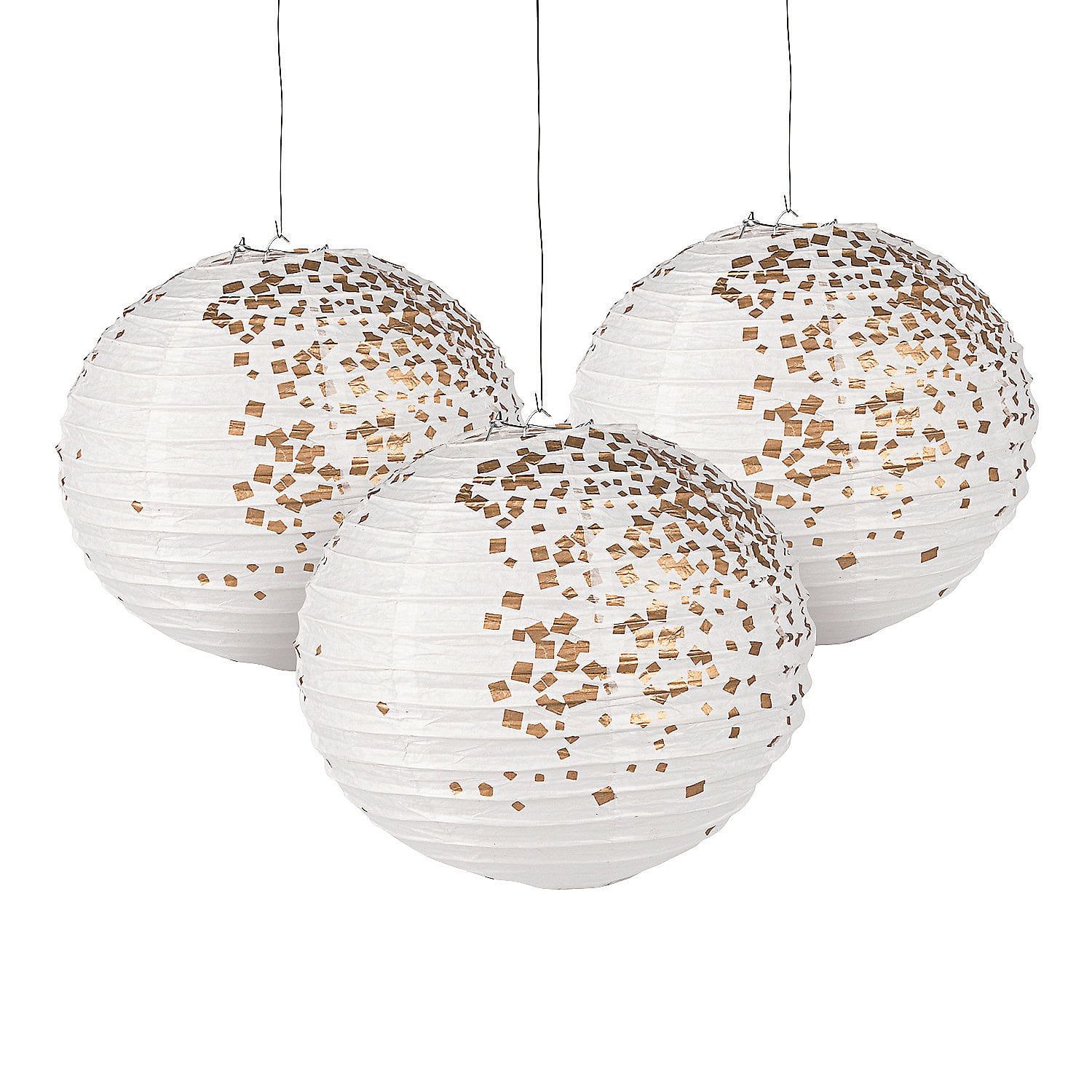 White and Gold 12" Patterned Paper Lanterns Set of 6