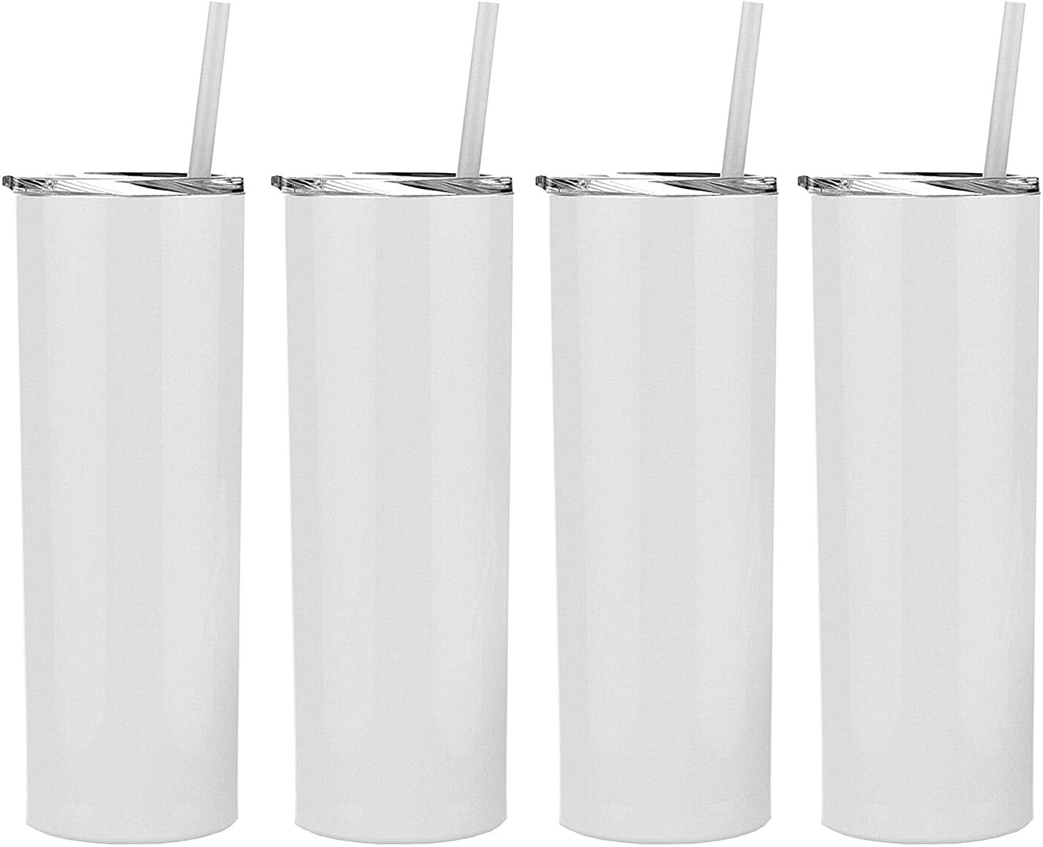 White 20 oz. Skinny Double Wall Stainless Steel Travel Tumblers, Set of 4