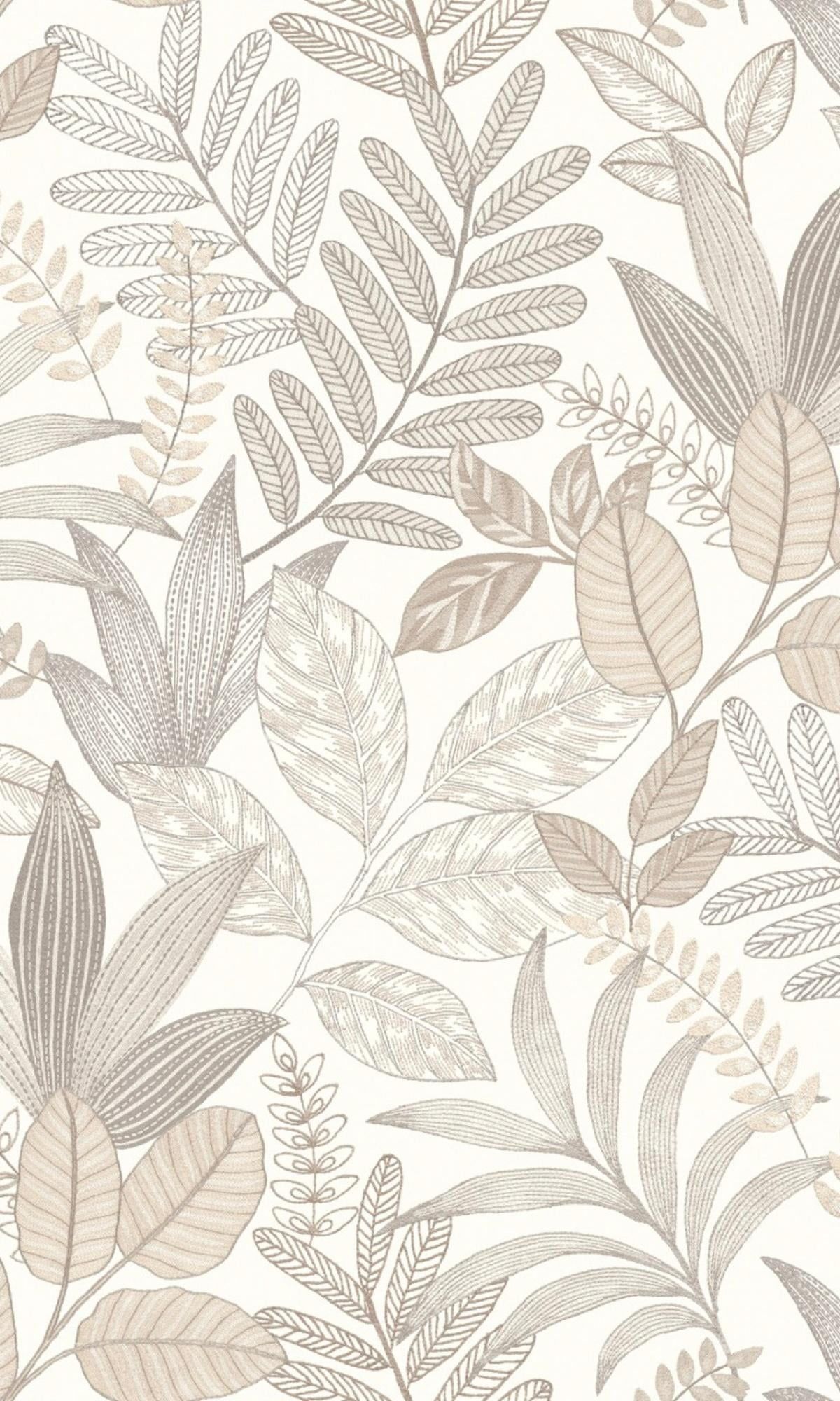 White and Beige Minimalist Leaves Tropical Wallpaper, Double Roll