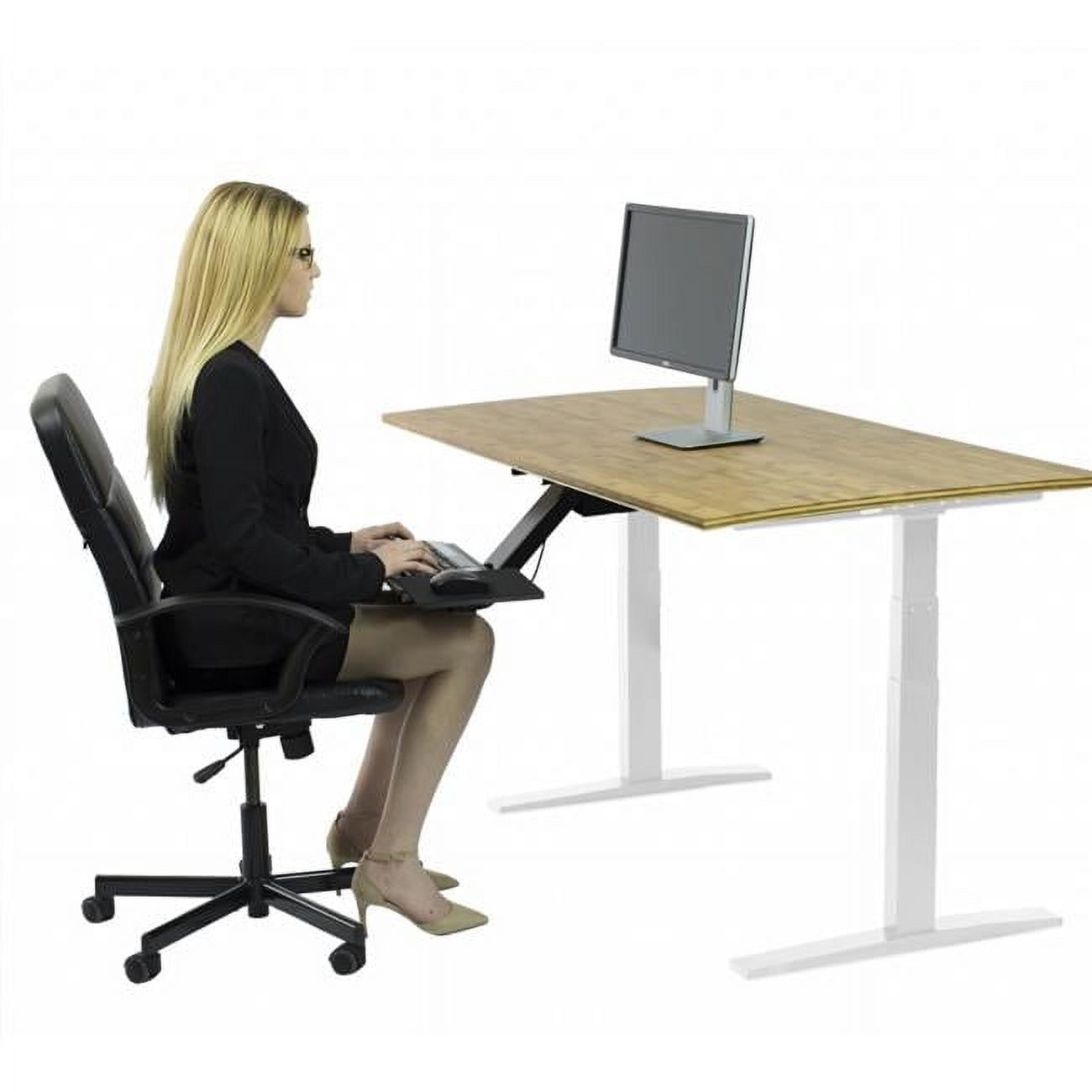 White and Natural Bamboo Adjustable Height Standing Desk with USB Port