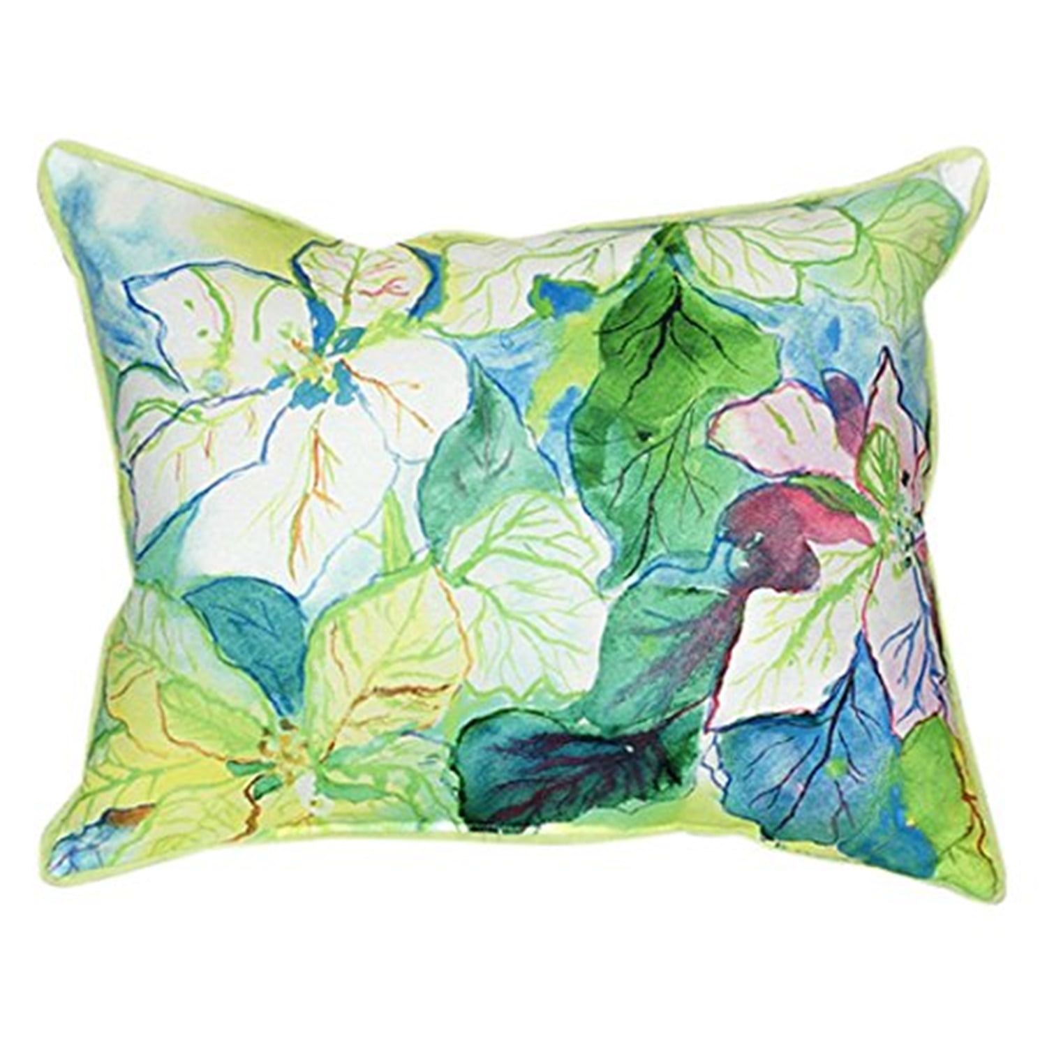 White Poinsettia Green Leaf Indoor/Outdoor Pillow 16x20