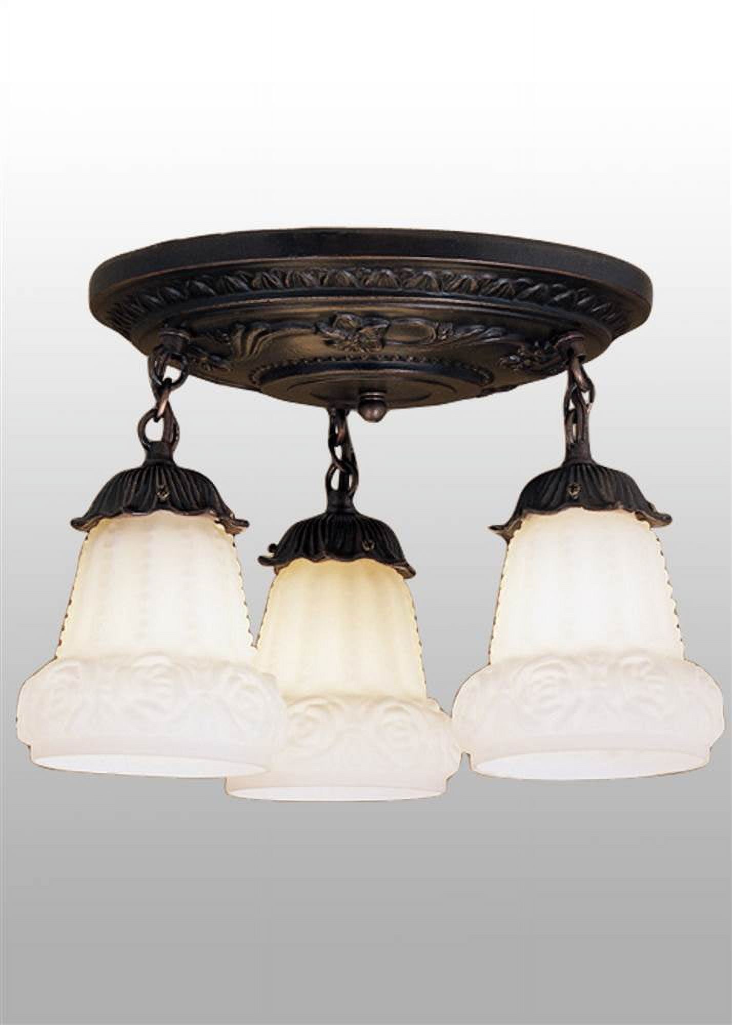 Vintage White Puffy Rose 3-Light Semi-Flush Mount in Mahogany Bronze