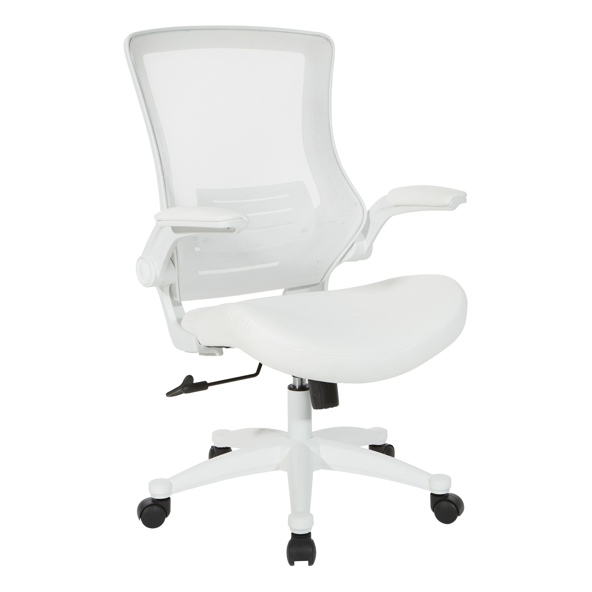 Elegant White Faux Leather Executive Swivel Chair with Adjustable Arms