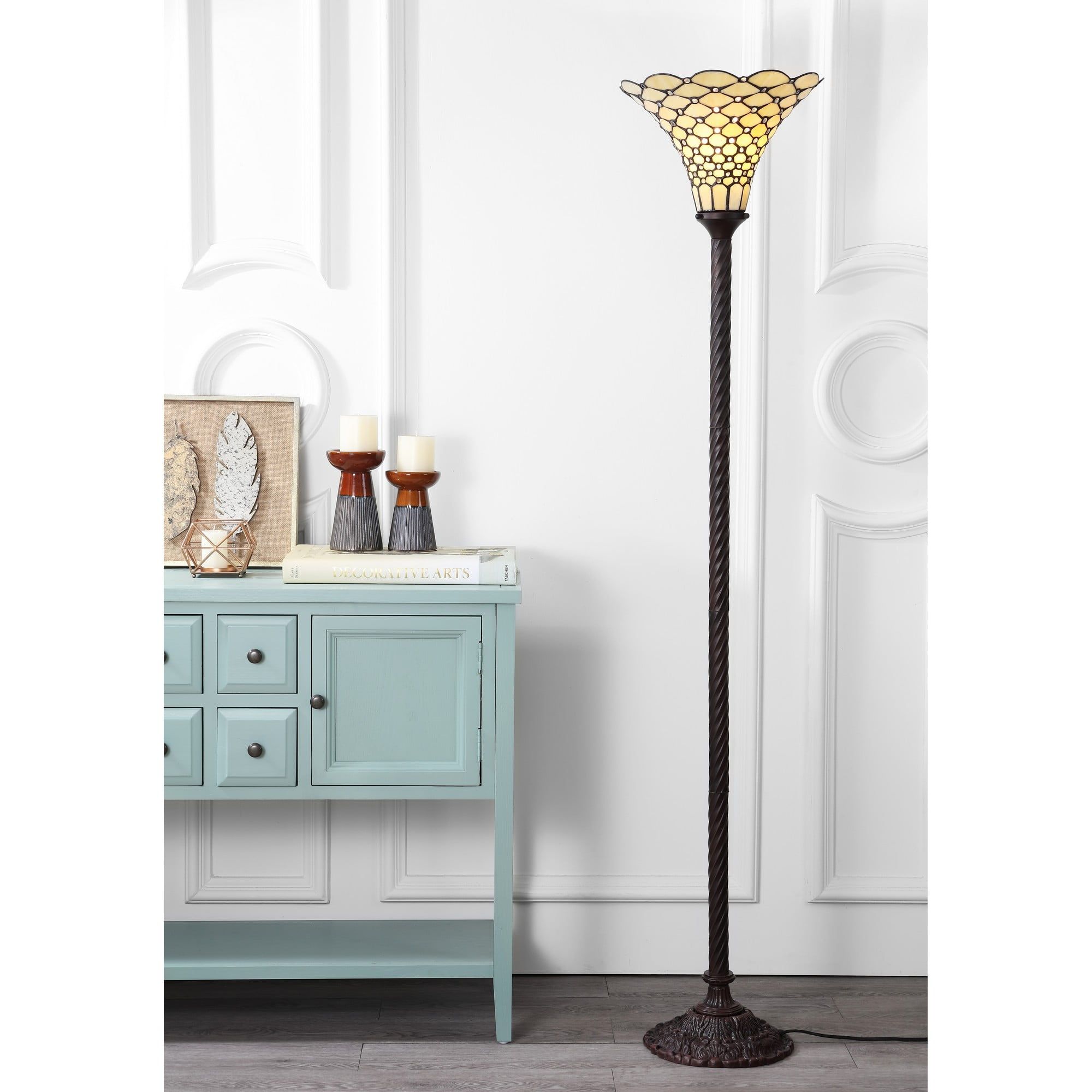 70" Bronze Tiffany-Style Stained Glass Torchiere Lamp