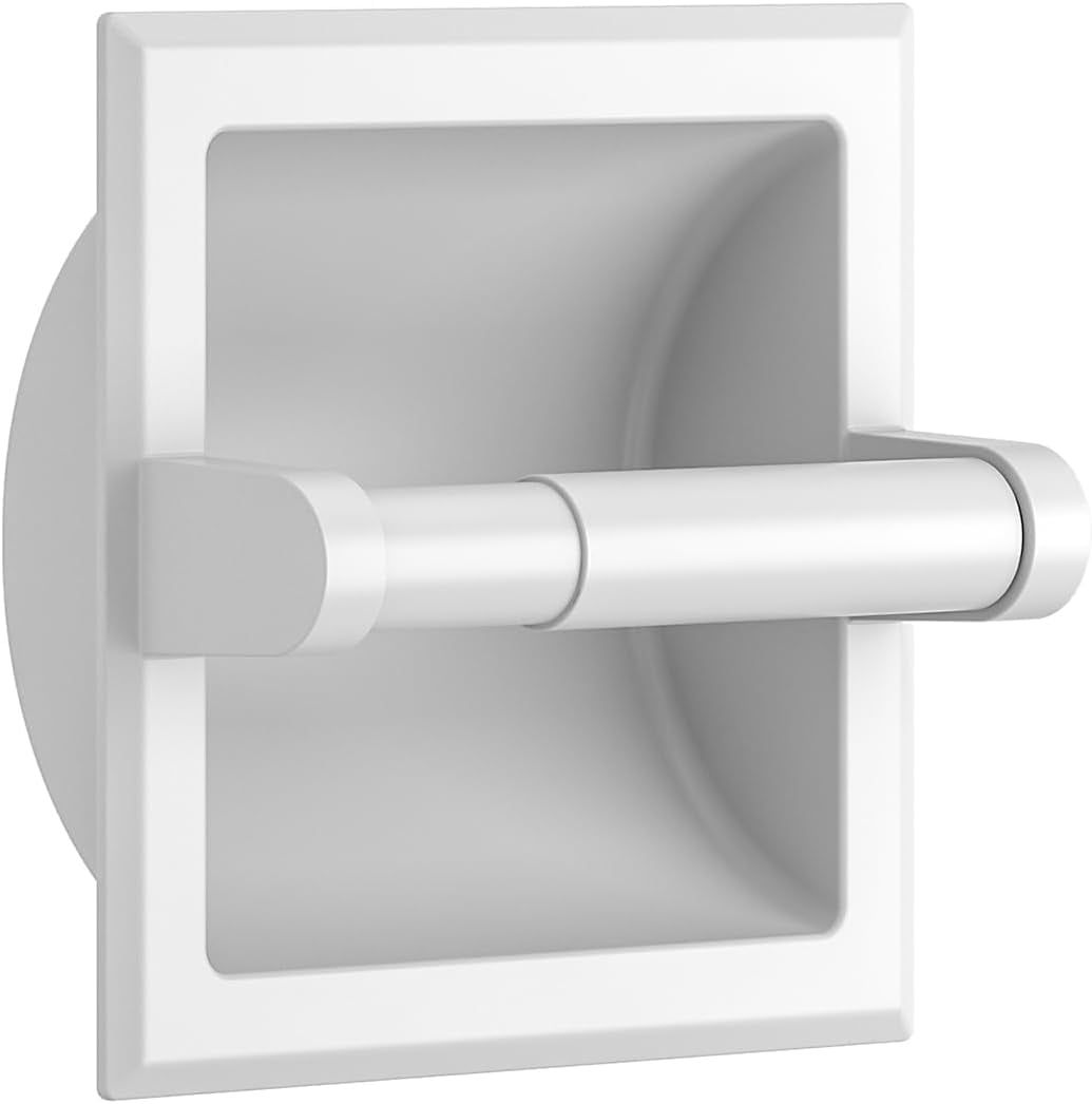 White Recessed Stainless Steel Toilet Paper Holder