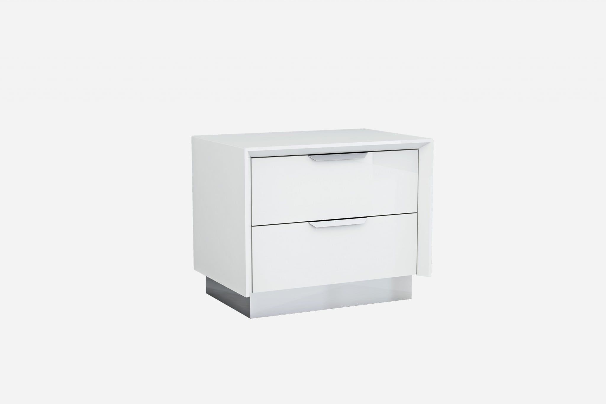 White and Chrome Two Drawer Nightstand