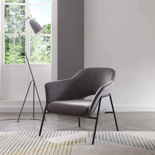 Karla 32" Grey Velvet Accent Chair with Metal Frame