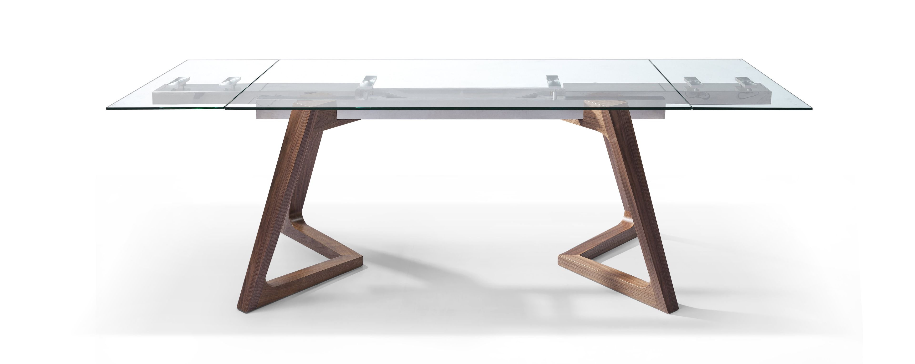 Contemporary Clear Glass Extendable Dining Table with Wood Base