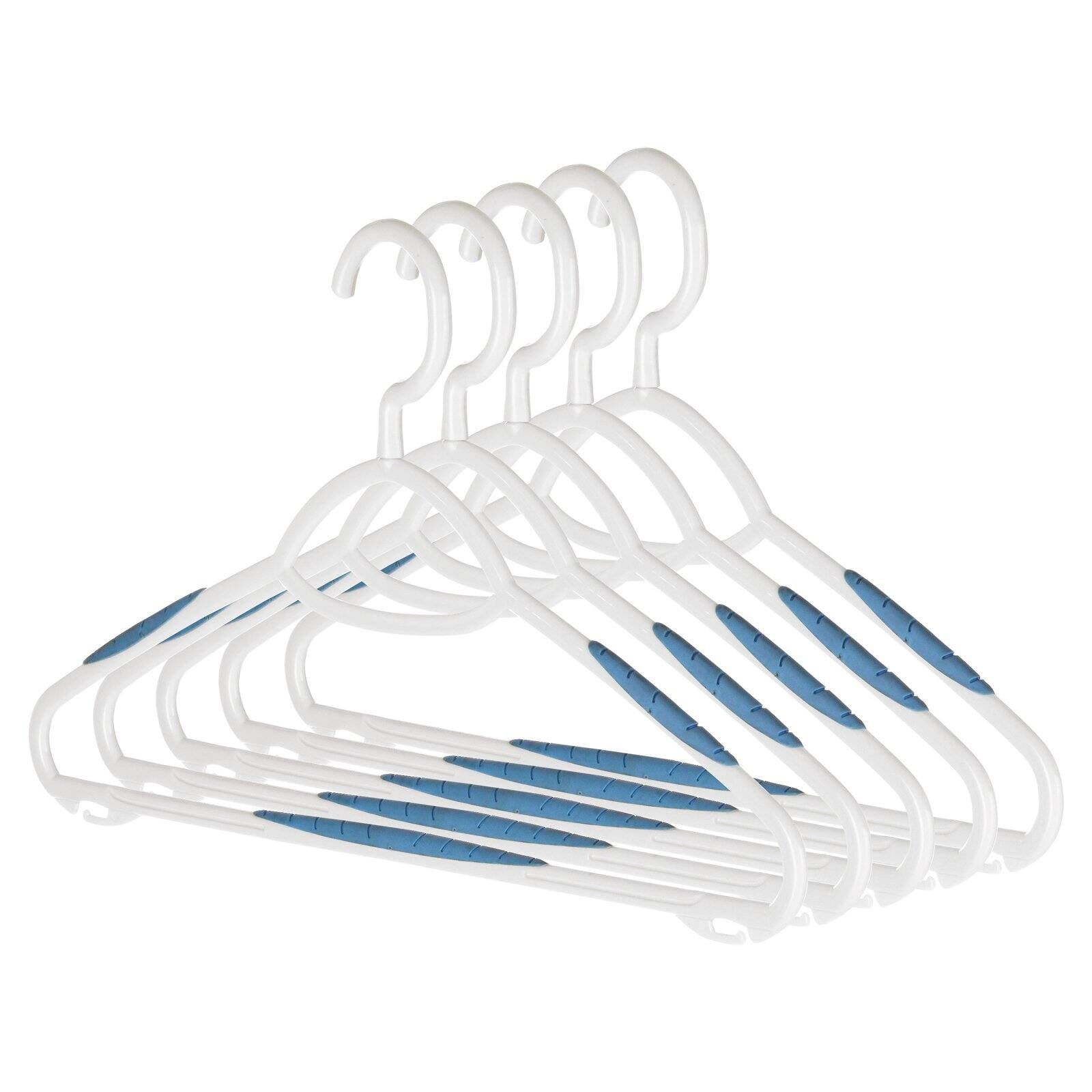 White and Blue Anti-Slip Plastic Hangers, Set of 5