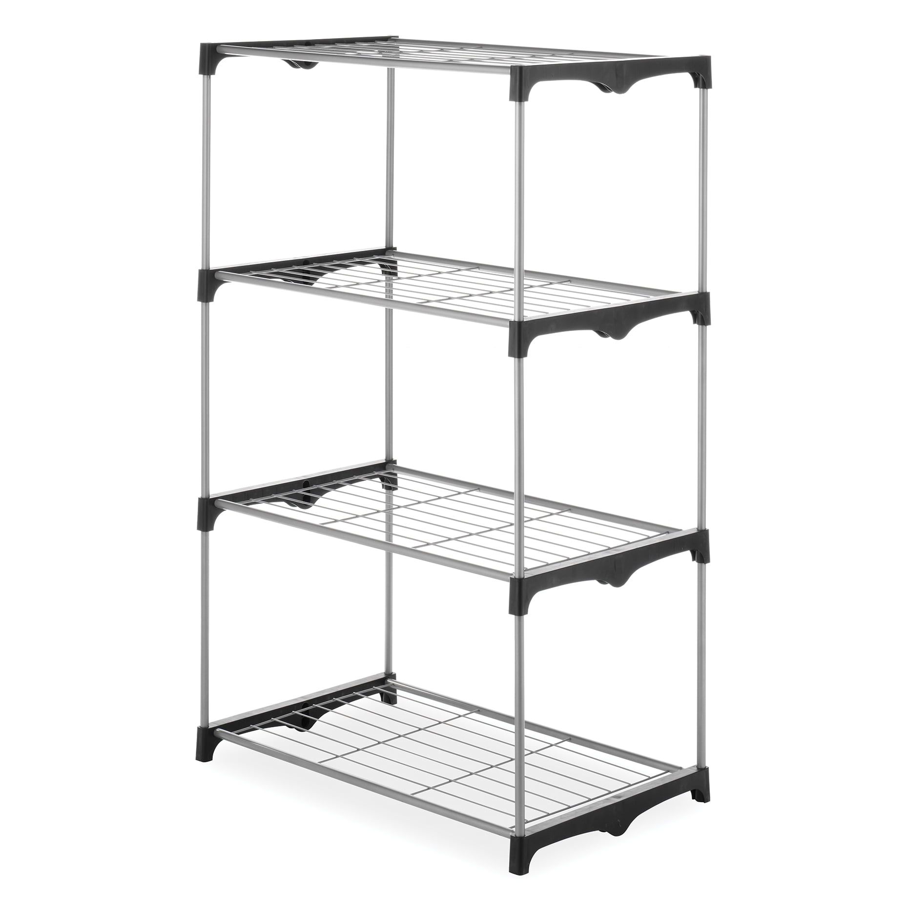 Whitmor 4-Tier Black and Silver Metal Shelf Tower