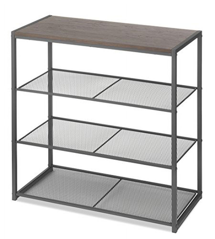 Gray Wood and Metal 4-Tier Mesh Shelf