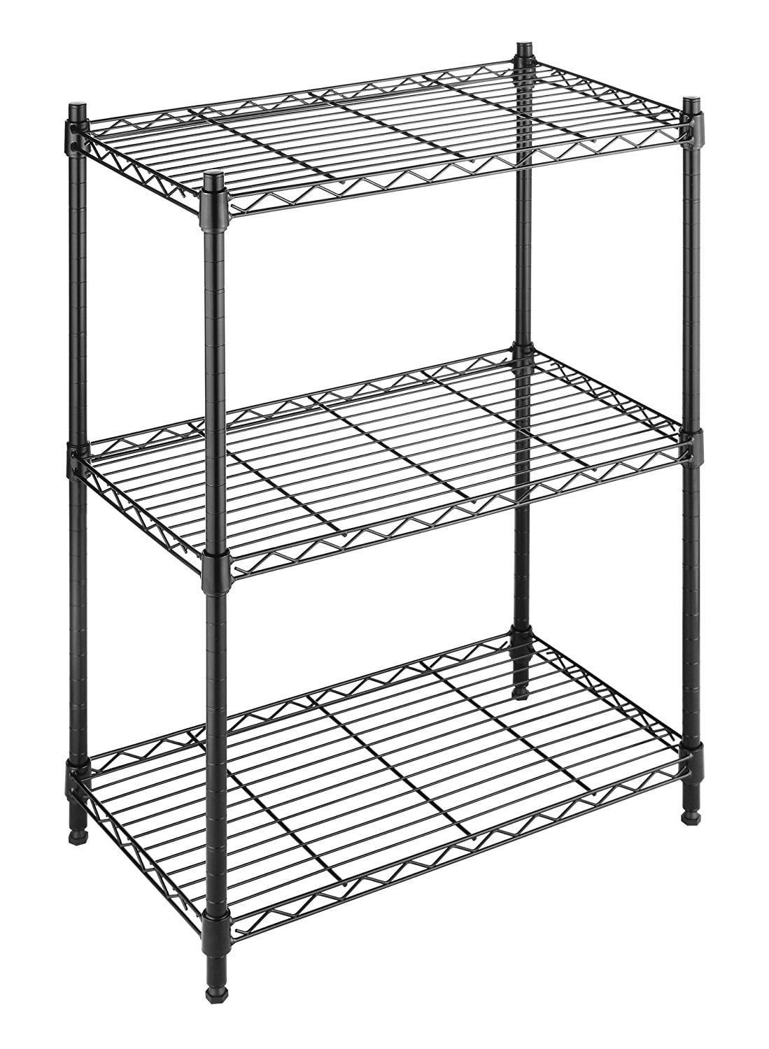 Black Heavy-Duty Steel 3-Tier Adjustable Shelving Unit