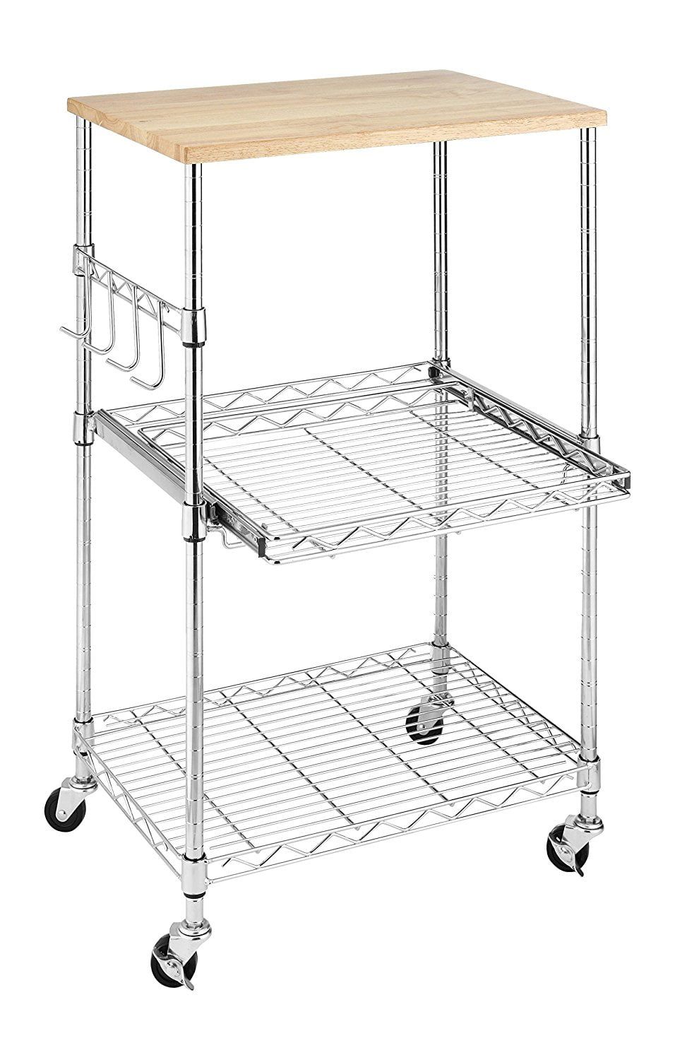 Whitmor Silver Steel Utility Cart with Wood Top and Storage