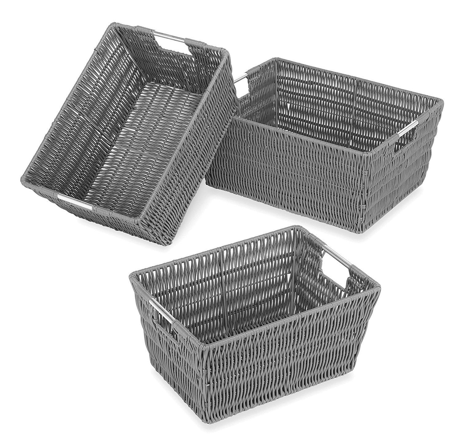 Gray Polypropylene and Steel Rectangular Storage Baskets Set