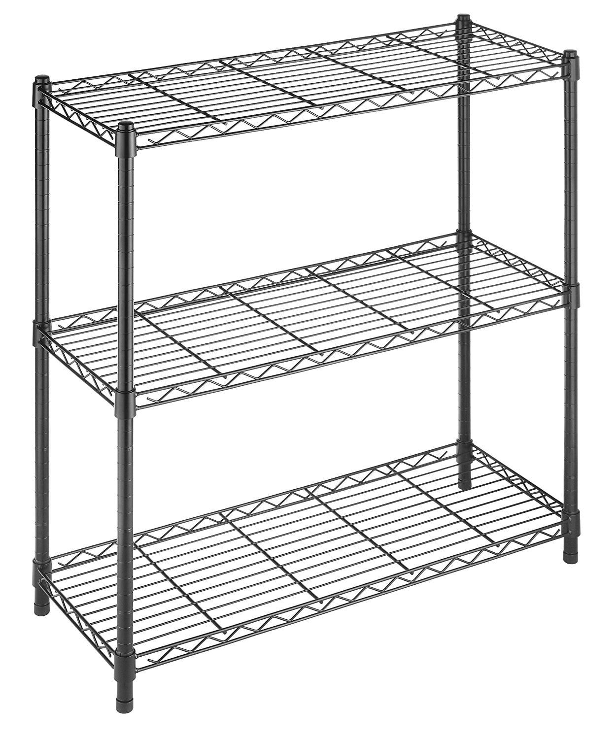 Black Heavy-Duty Steel 3-Tier Adjustable Wire Shelving Unit