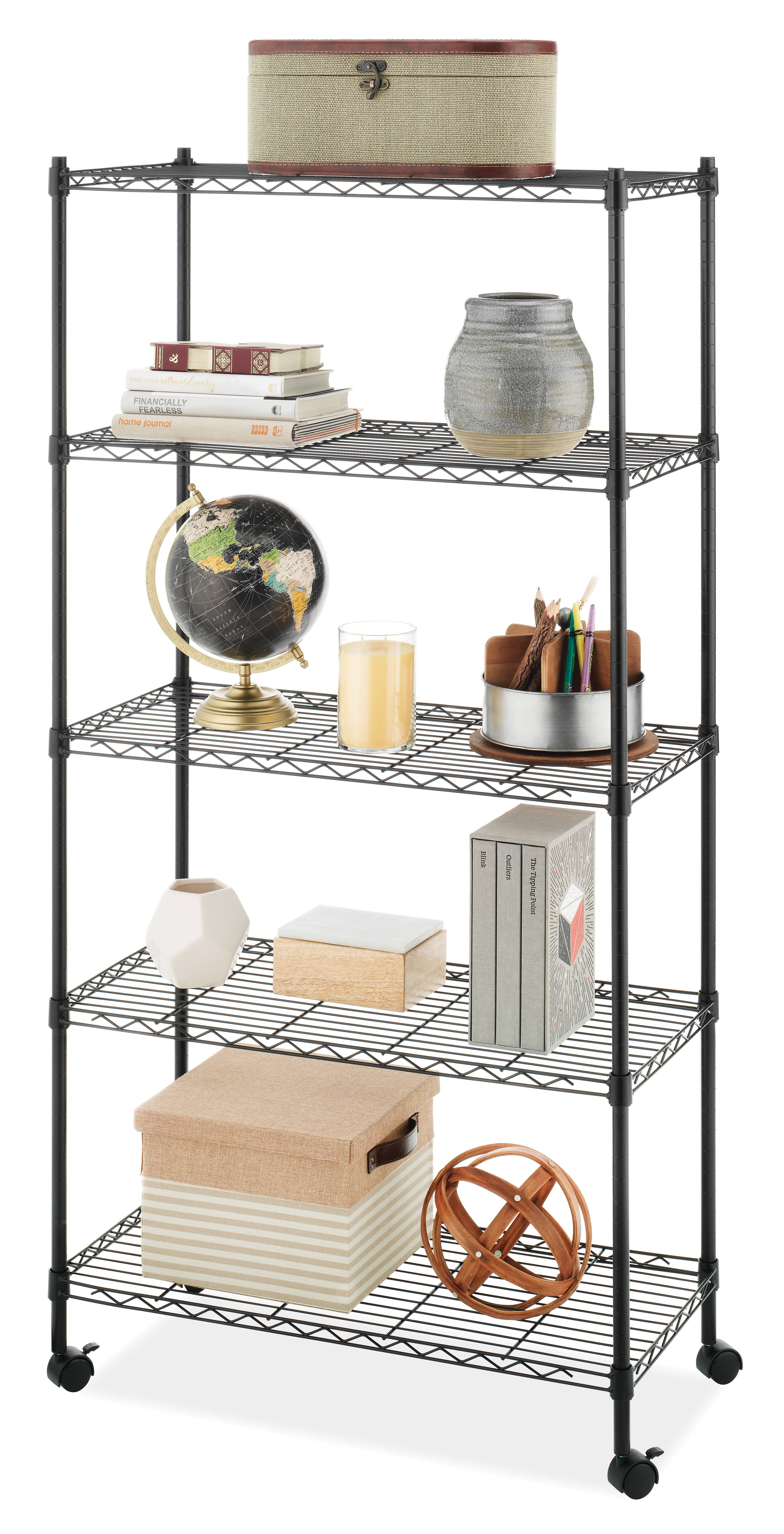 Whitmor Supreme Black 5-Tier Rolling Metal Shelf Cart