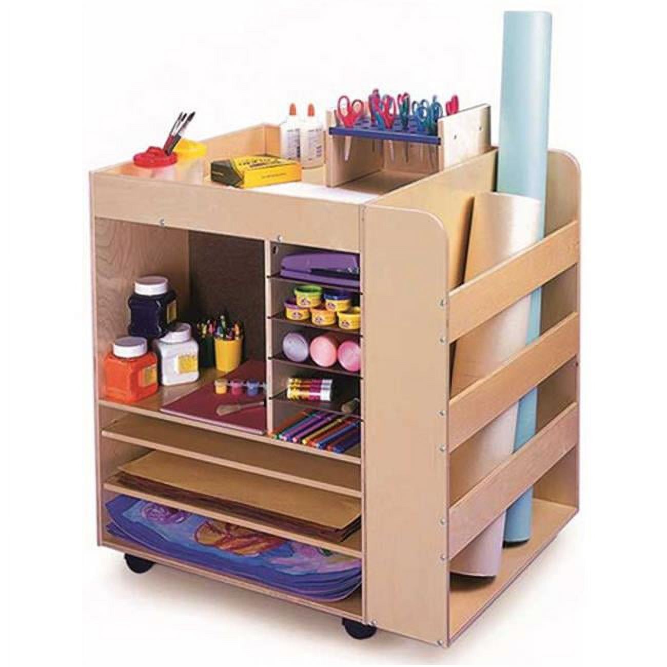 Natural Birch Rolling Art Cart with 12 Compartments