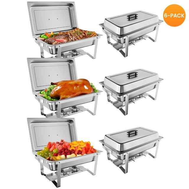 Silver Stainless Steel 8QT Foldable Chafing Dish Buffet Set, 6 Pack