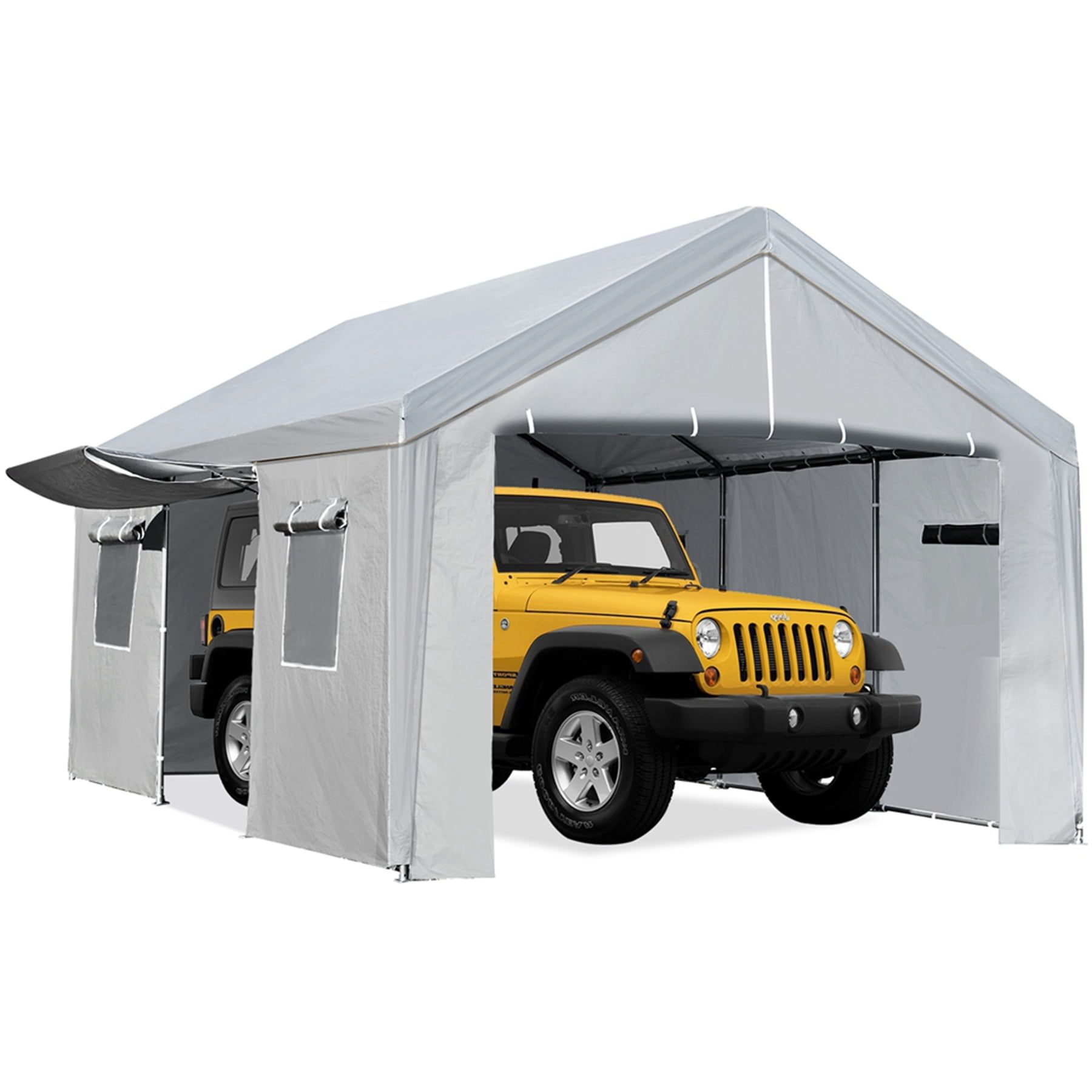 Gray 10' x 20' Portable Steel Carport with Windows