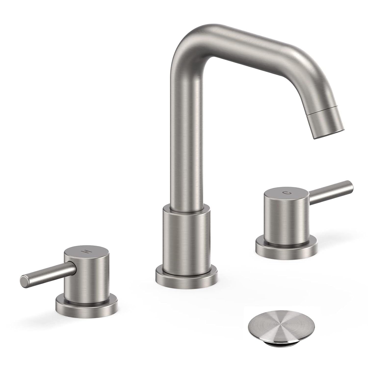 Brushed Nickel 8-Inch Widespread Bathroom Faucet with Pop-Up Drain