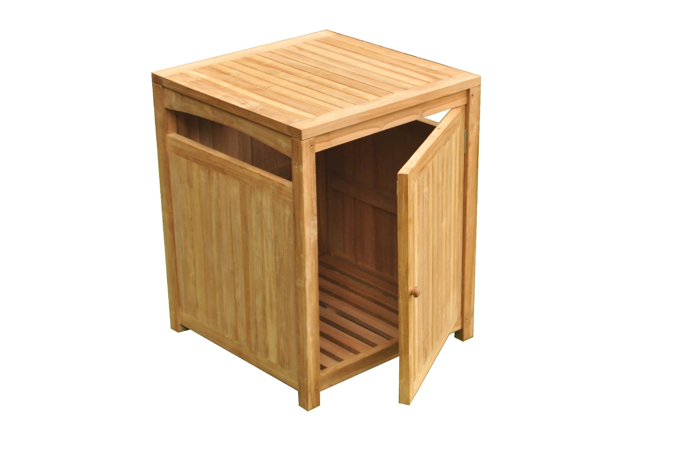 Teak Wood Outdoor Trash Can with Ashtray