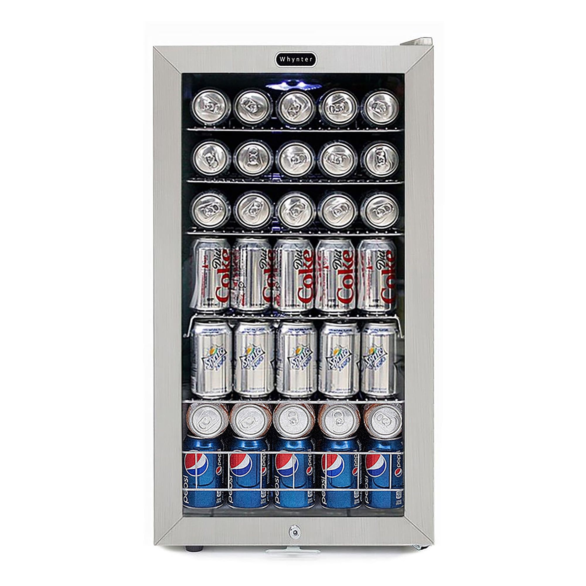 Compact Stainless Steel Freestanding Beverage Refrigerator with Glass Door