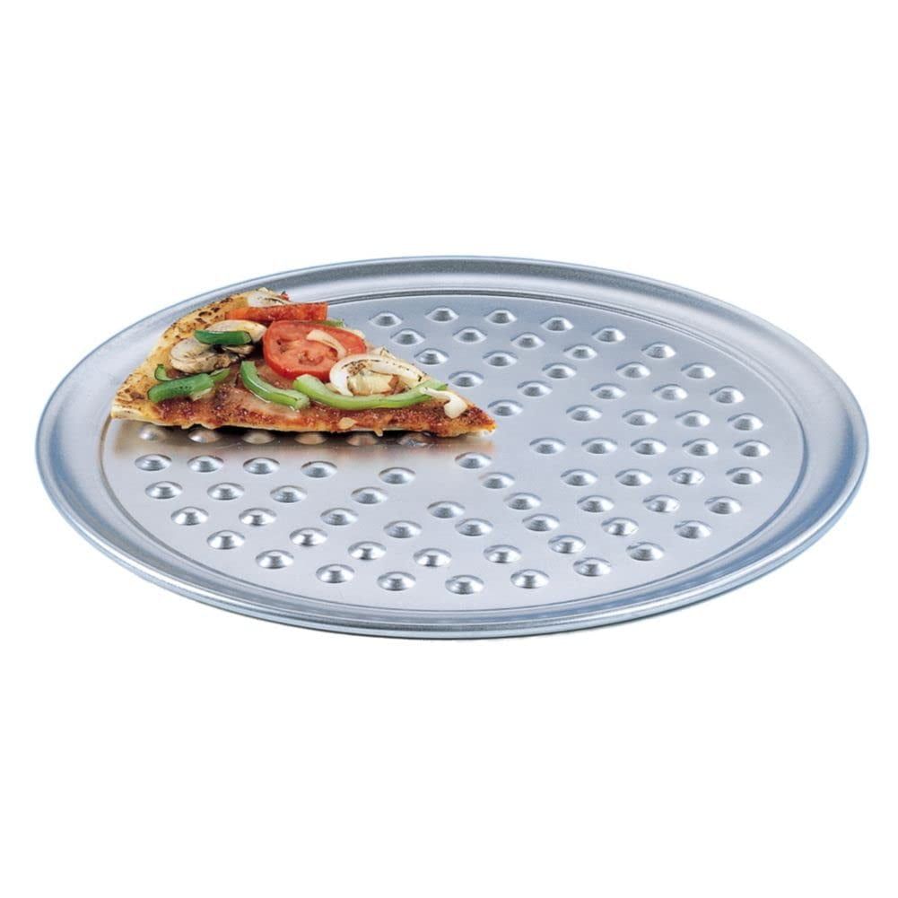 Wide Rim 14" Hard Coat Anodized Aluminum Pizza Pan with Nibs