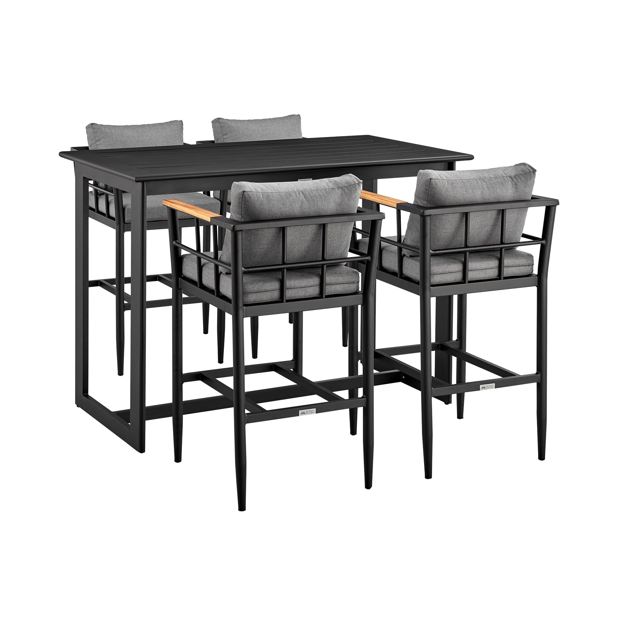 Wiglaf Black Aluminum and Teak 5-Piece Outdoor Bar Set