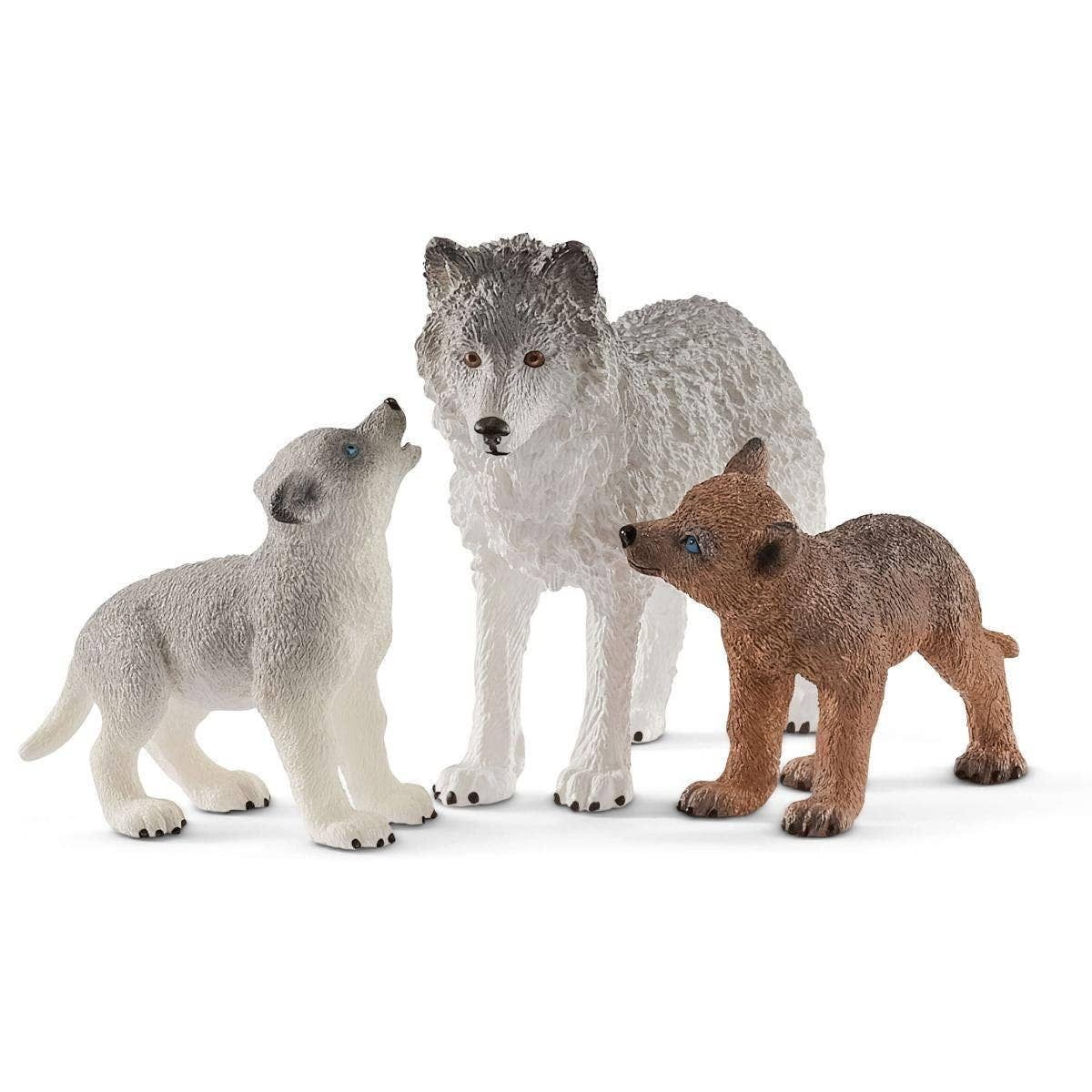 Mother Wolf and Pups Hand-Painted Figurine Set