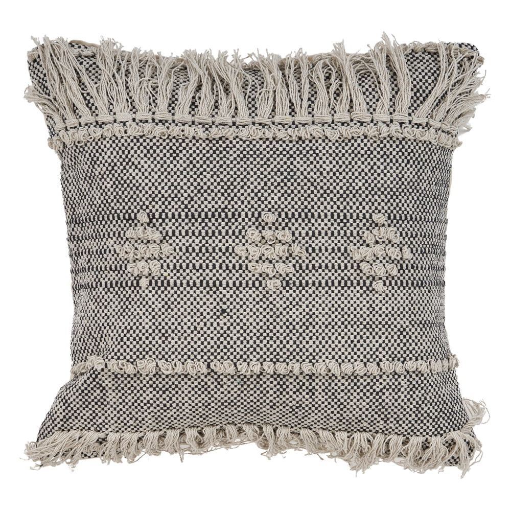 Gray and Cream Handwoven Cotton Diamond Throw Pillow, 20" x 20"