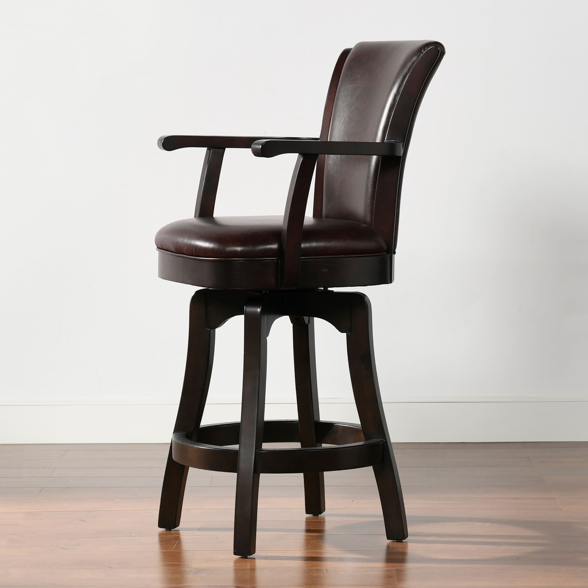 Williams 27" Brown Faux Leather Swivel Bar Stool with Oak Frame