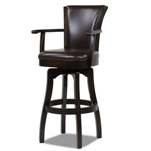 Williams 31" Vintage Brown Faux Leather Swivel Bar Stool with Armrests