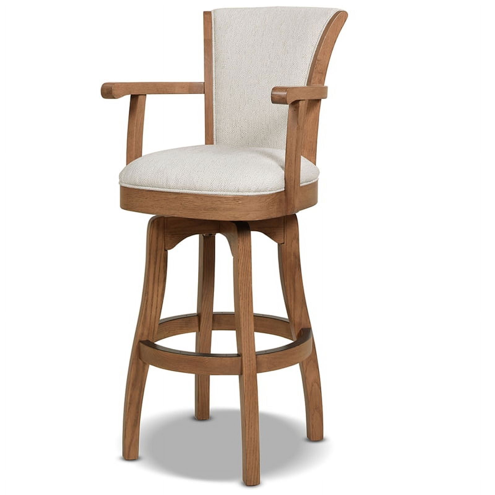 Williams 31'' White Leather Swivel Bar Stool with Oak Armrests