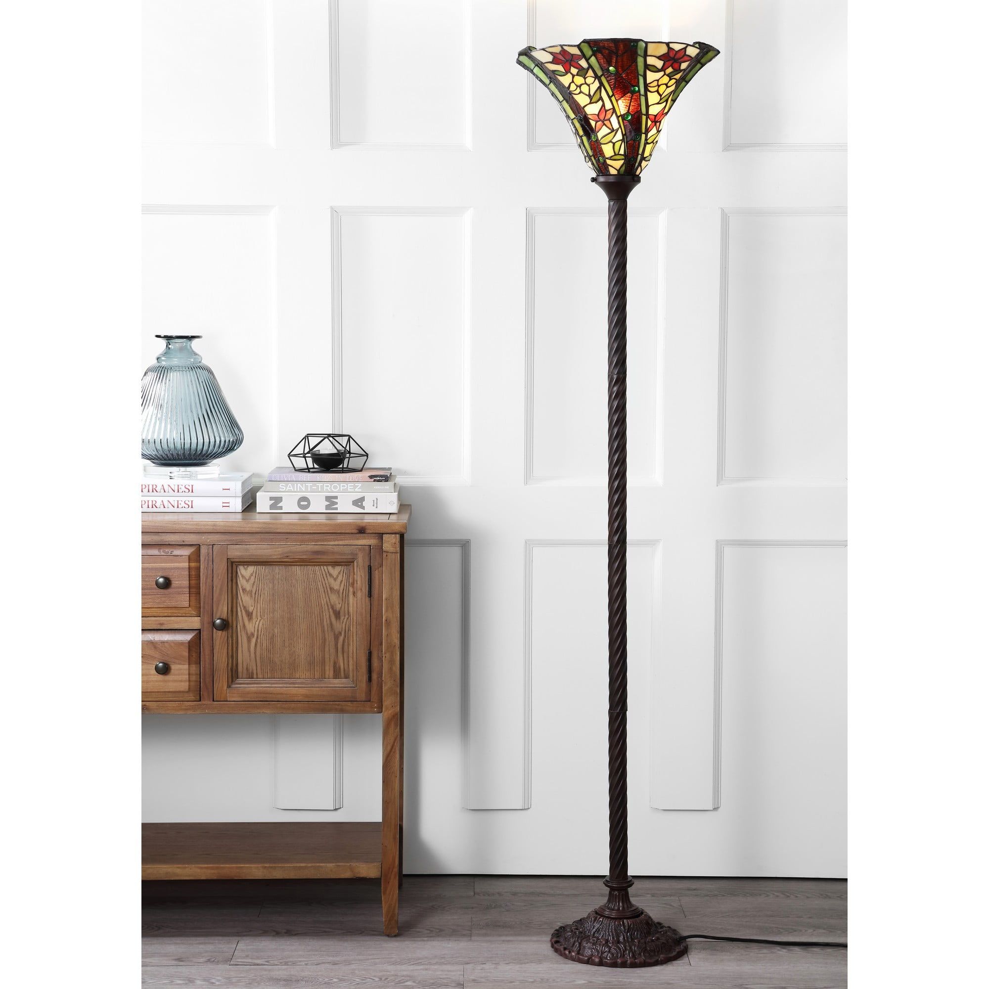 Williams 71" Bronze Torchiere with Stained Glass Shade