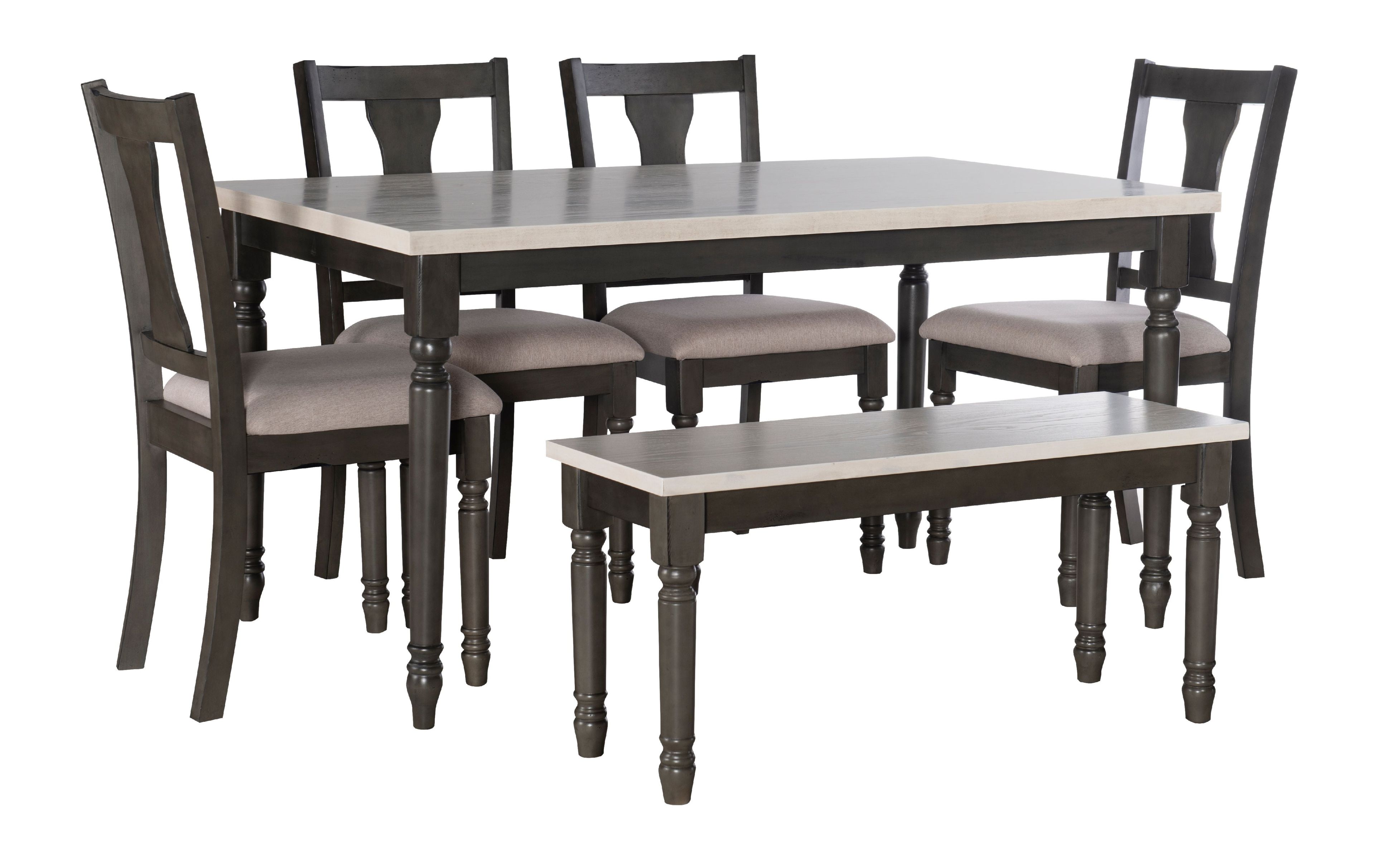 Willow 6-Piece Dark Gray and Smokey White Dining Set with Bench