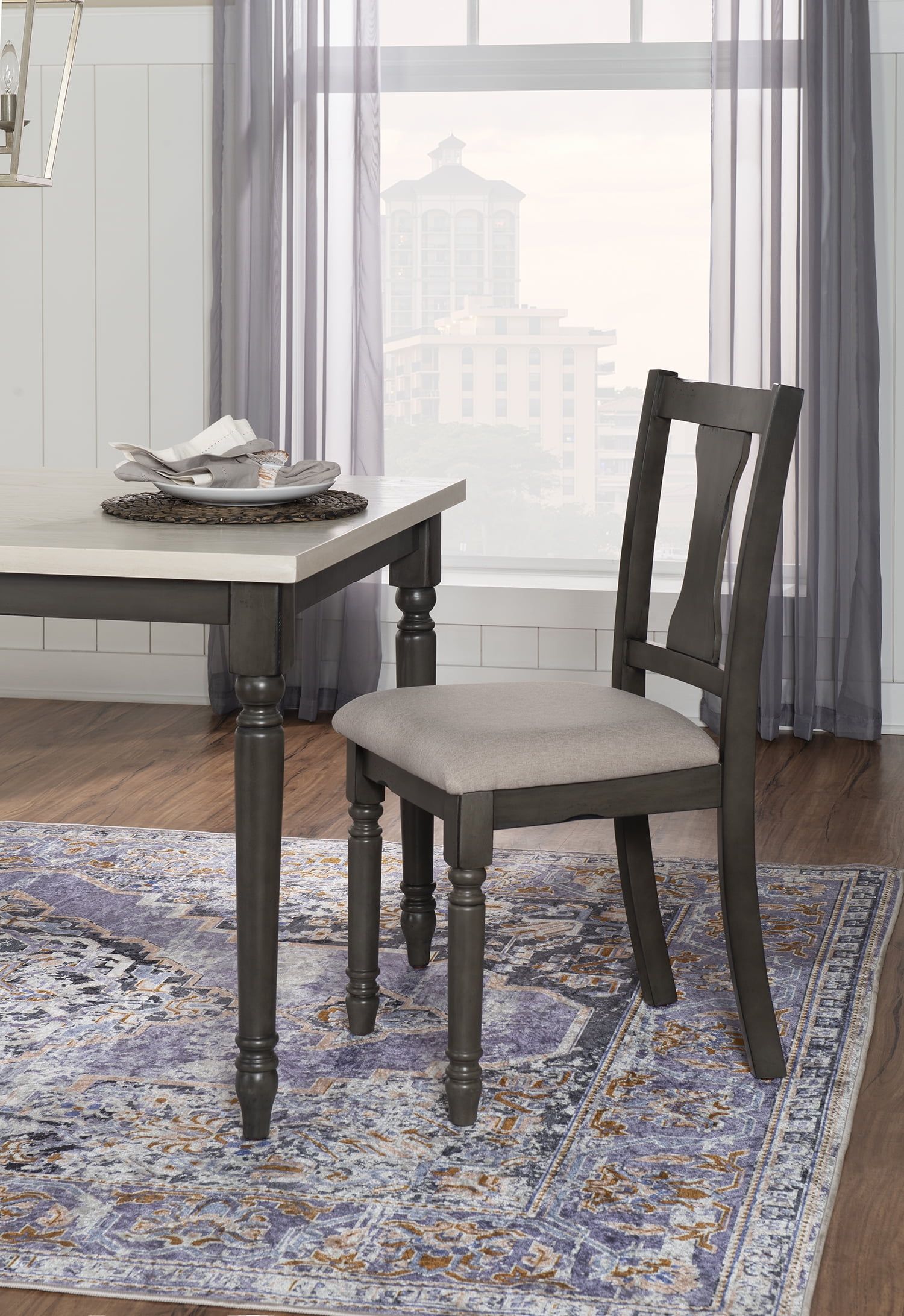 Gray Upholstered Linen Traditional Side Chair with Wood Frame