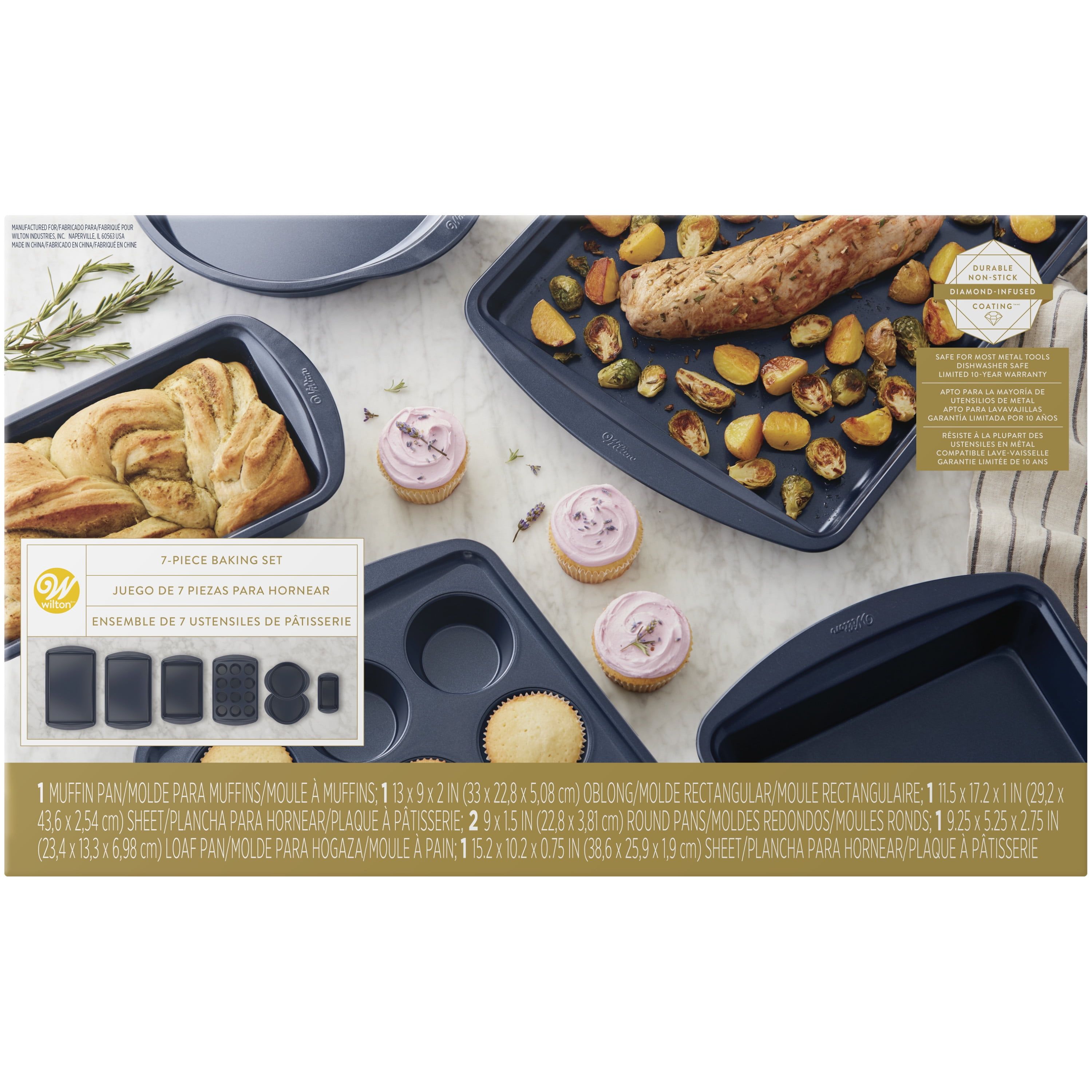 Navy Blue Diamond-Infused Non-Stick 7-Piece Baking Set