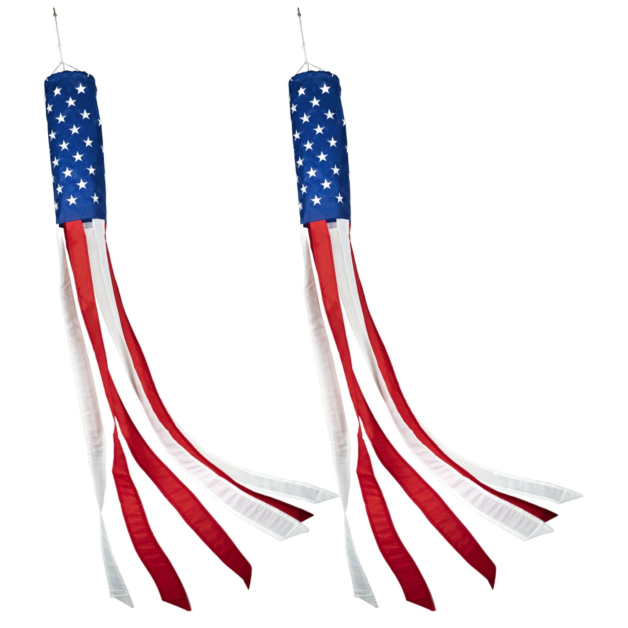 Patriotic 60-Inch Red, White, and Blue Embroidered Polyester Windsock 2-Pack