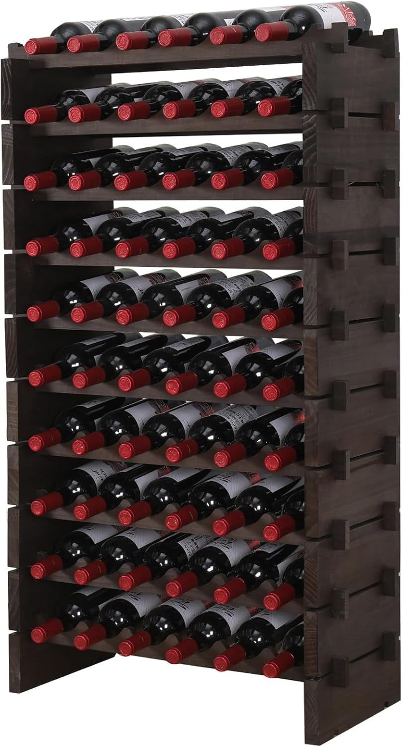 Gray Pine Wood Stackable 60-Bottle Wine Rack